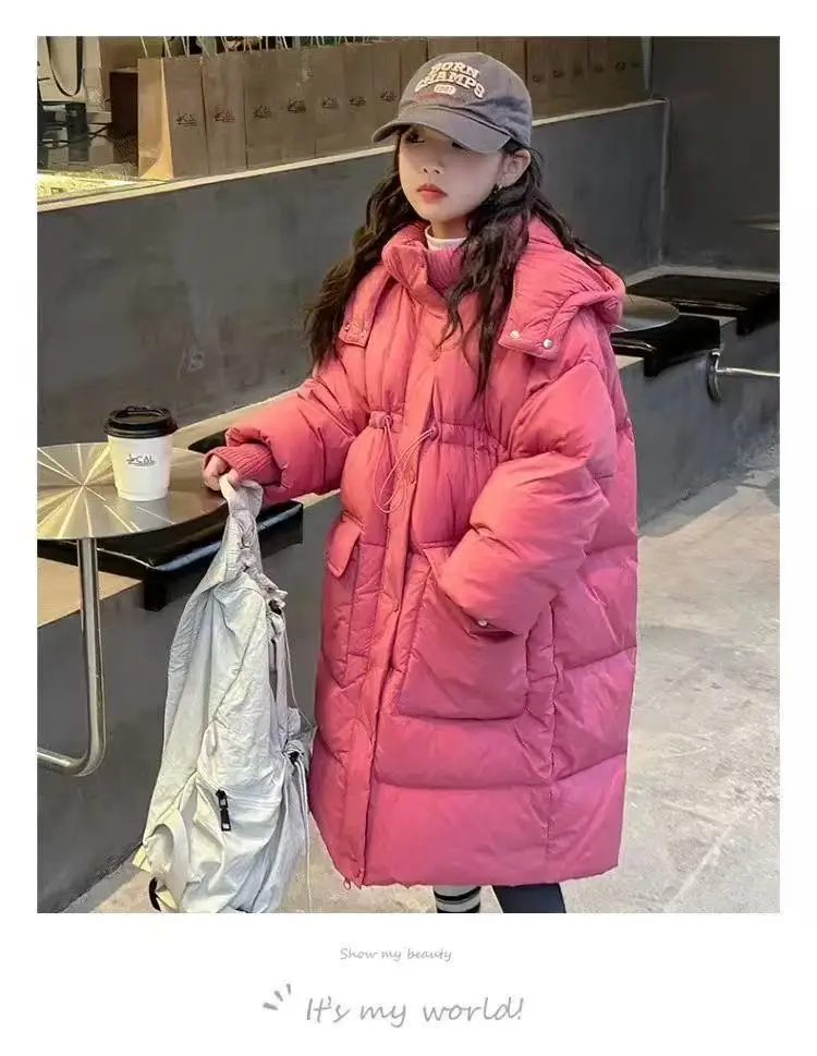 Down Jacket For Girls Winter Thicken Keep Warm Mid Length Cotton-Padded Jacket Girls Winter Clothing Winter Outerwear