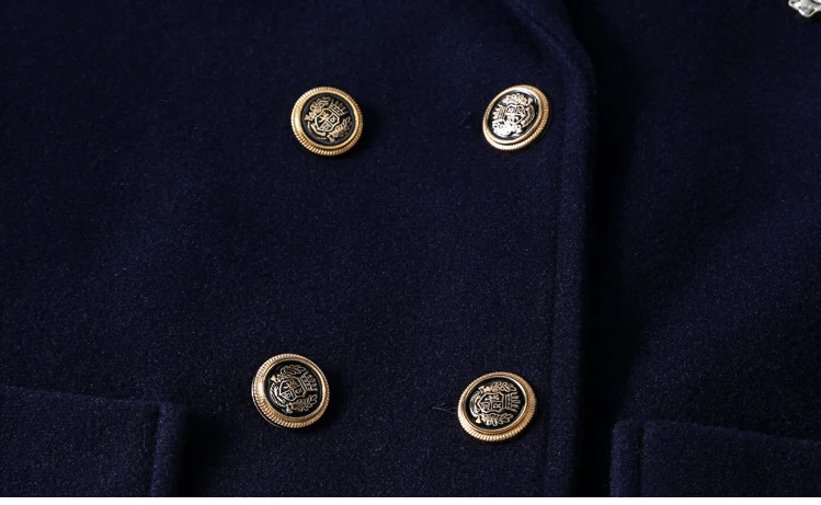 Teens Girls Winter Jacket Preppy Style Navy Mid-length Wool Coat for Kids Thick Warm Casual All-match School Children Outerwear