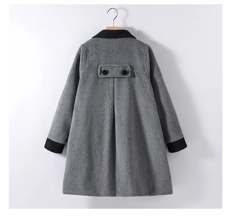 Teens Girls Winter Jacket Preppy Style Navy Mid-length Wool Coat for Kids Thick Warm Casual All-match School Children Outerwear