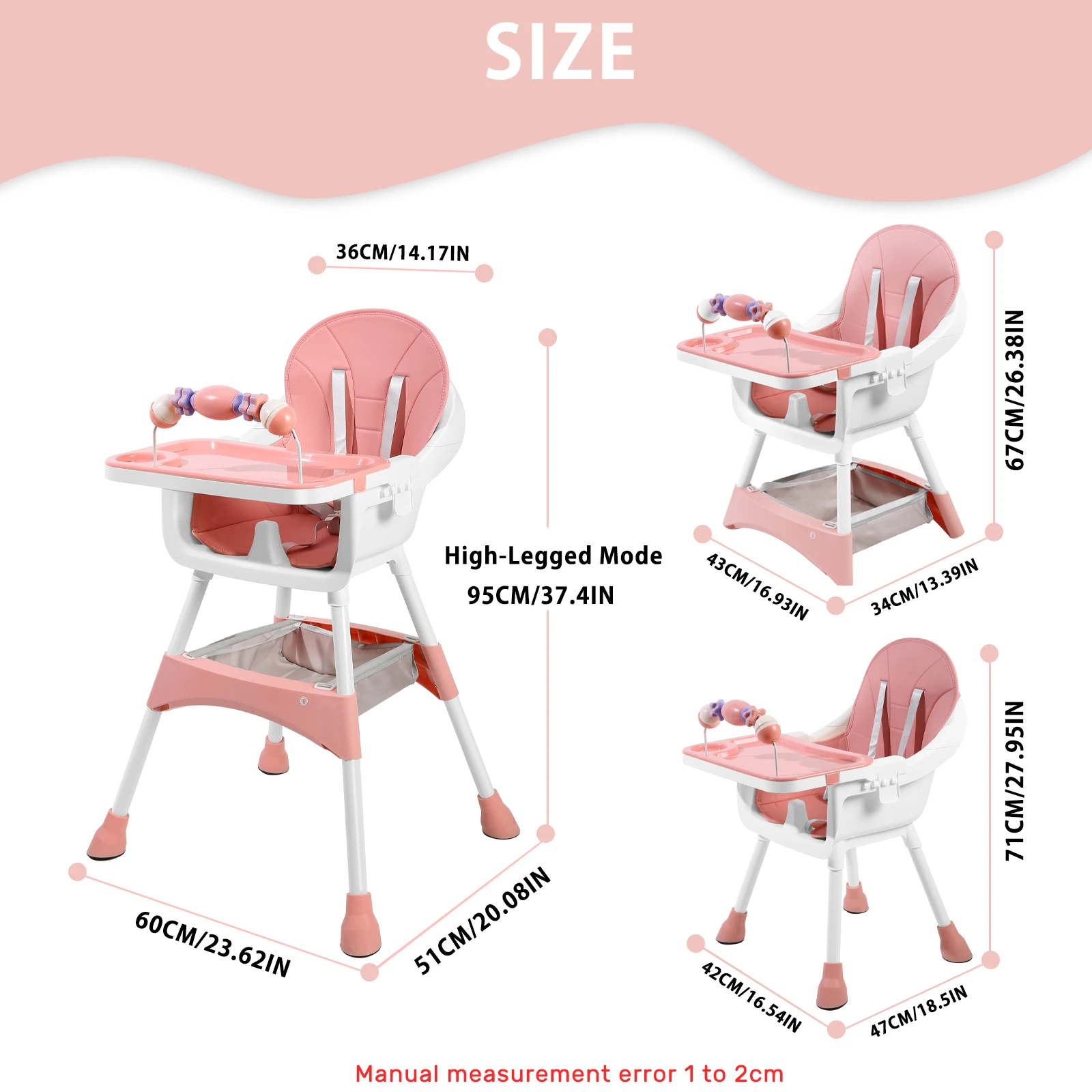 Convertible High Chair for Babies and Toddlers, Foldable, Easy Clean, Padded Seat, Footrest,Tray Cup Holder, 15 kg Max Load