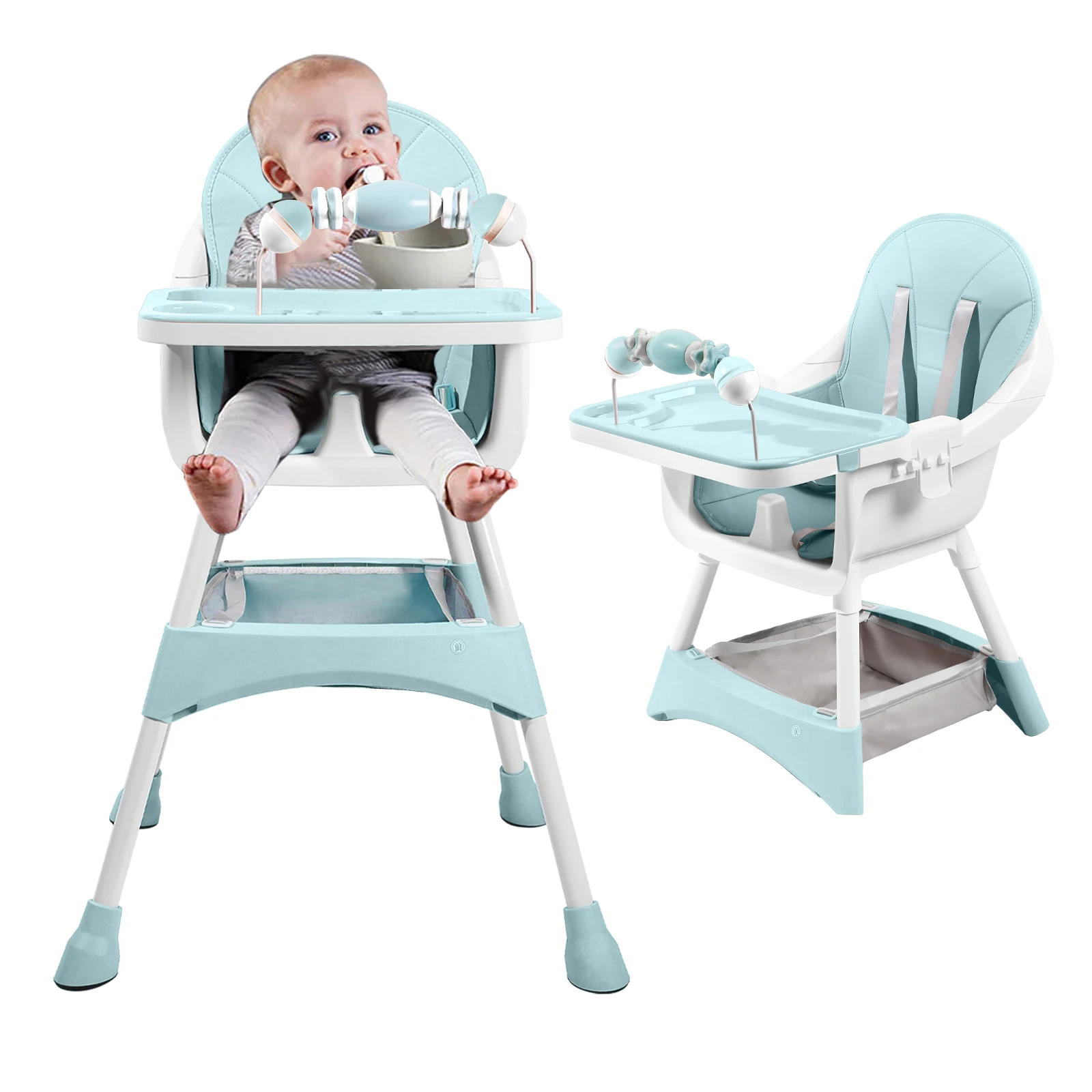 Convertible High Chair for Babies and Toddlers, Foldable, Easy Clean, Padded Seat, Footrest,Tray Cup Holder, 15 kg Max Load