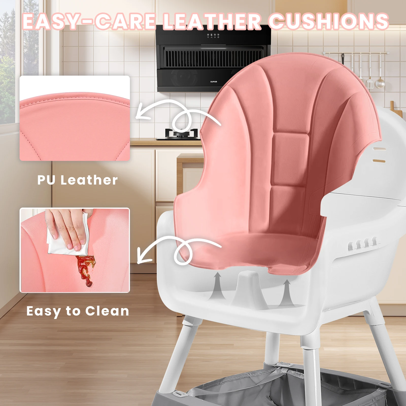 Convertible High Chair for Babies and Toddlers, Foldable, Easy Clean, Padded Seat, Footrest,Tray Cup Holder, 15 kg Max Load