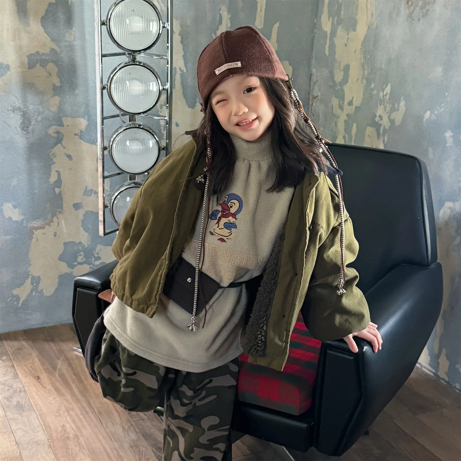 2025 Winter New Children Warm Coat Boys Girls Cotton Padded Jacket Baby Long Sleeve Lapel Cargo Jacket Solid Kids Clothes