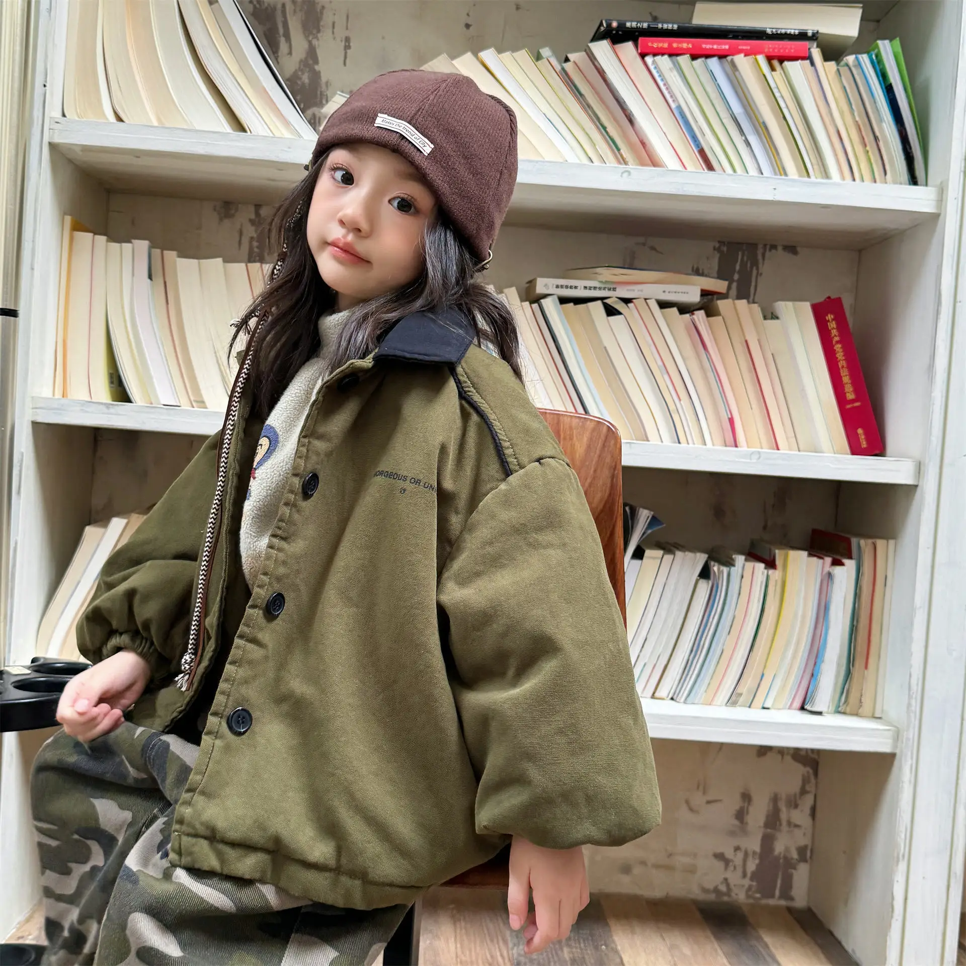 2025 Winter New Children Warm Coat Boys Girls Cotton Padded Jacket Baby Long Sleeve Lapel Cargo Jacket Solid Kids Clothes