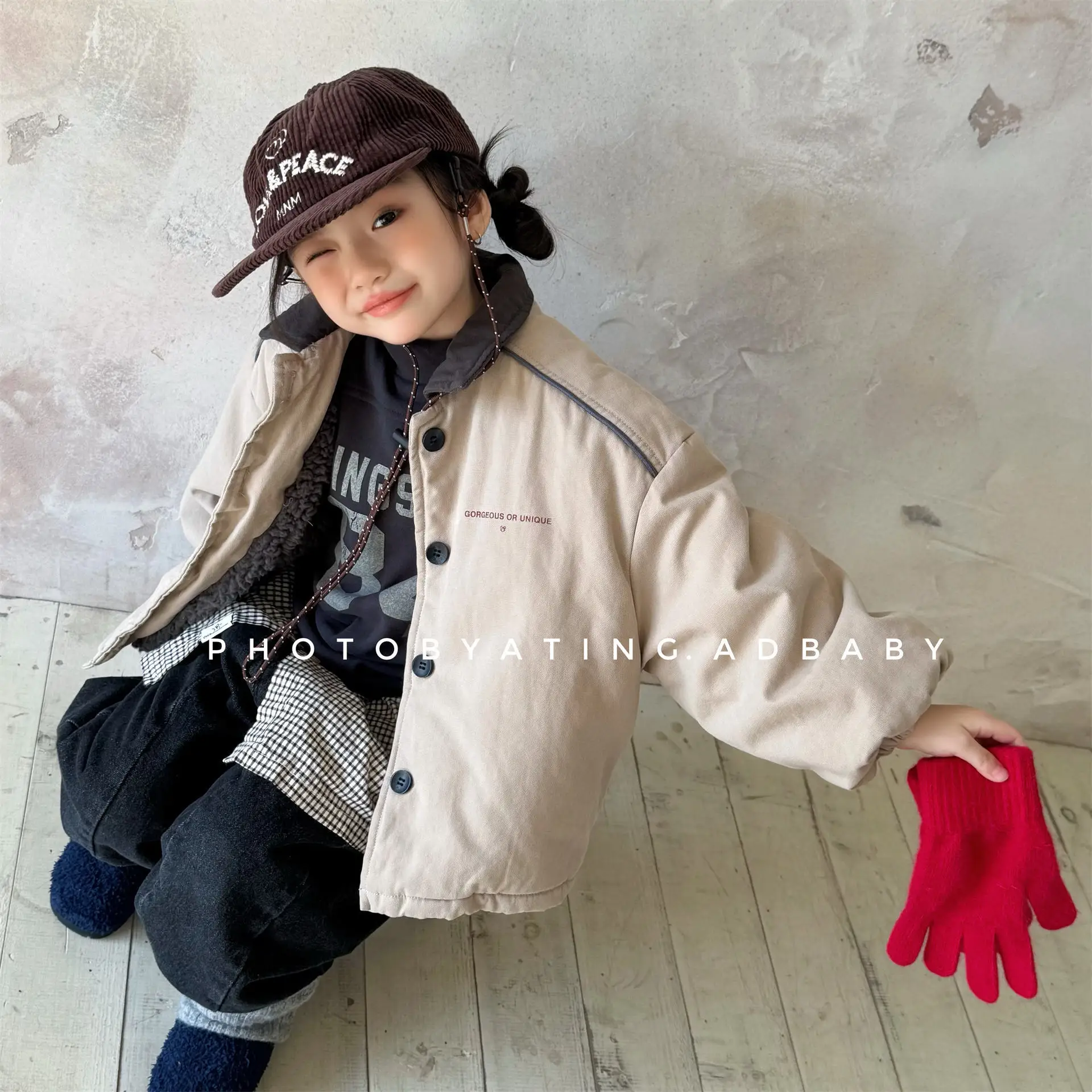 2025 Winter New Children Warm Coat Boys Girls Cotton Padded Jacket Baby Long Sleeve Lapel Cargo Jacket Solid Kids Clothes