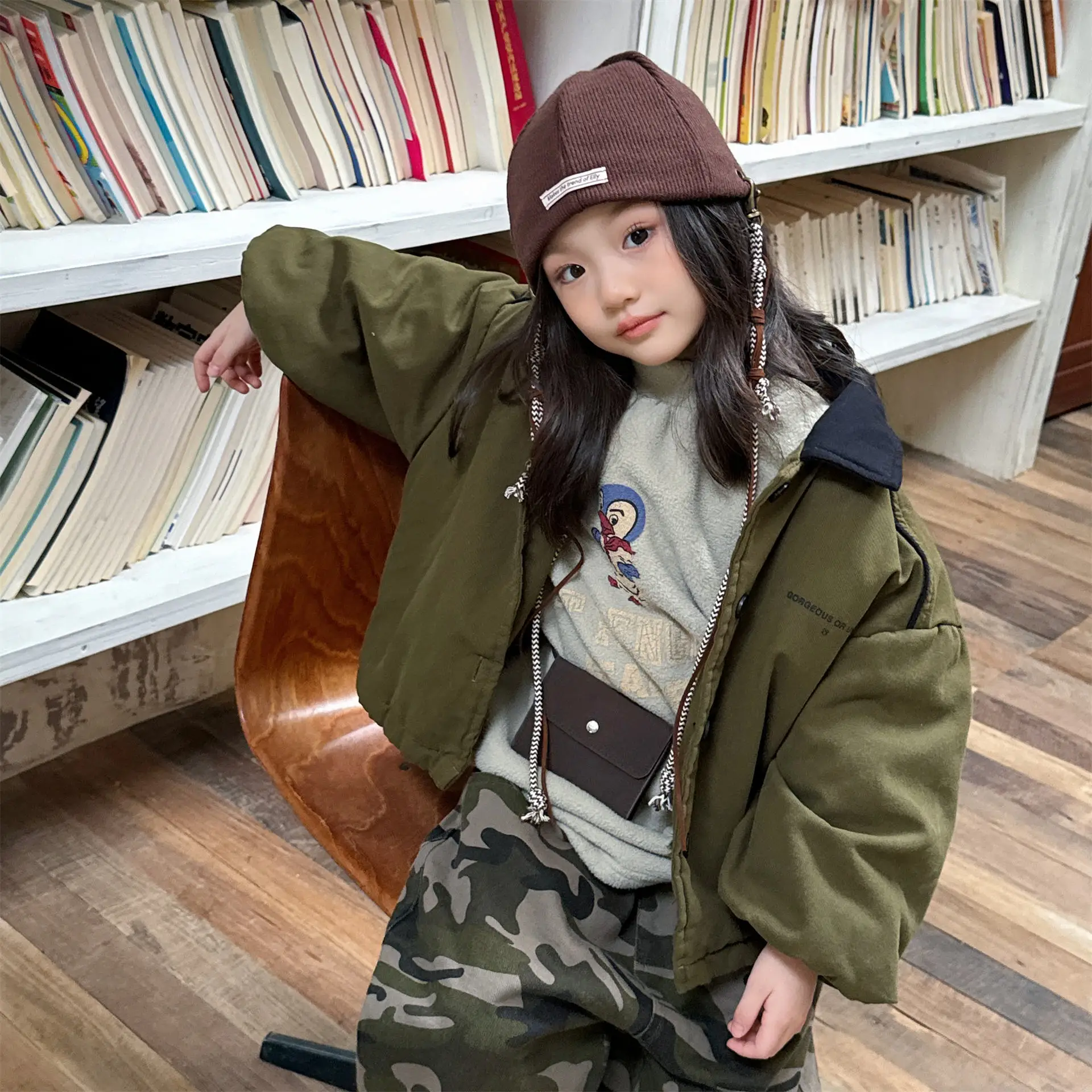 2025 Winter New Children Warm Coat Boys Girls Cotton Padded Jacket Baby Long Sleeve Lapel Cargo Jacket Solid Kids Clothes