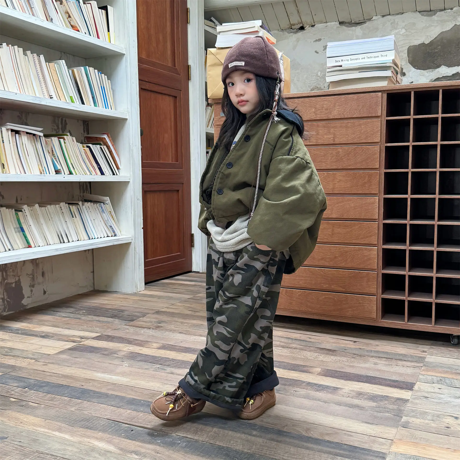2025 Winter New Children Warm Coat Boys Girls Cotton Padded Jacket Baby Long Sleeve Lapel Cargo Jacket Solid Kids Clothes