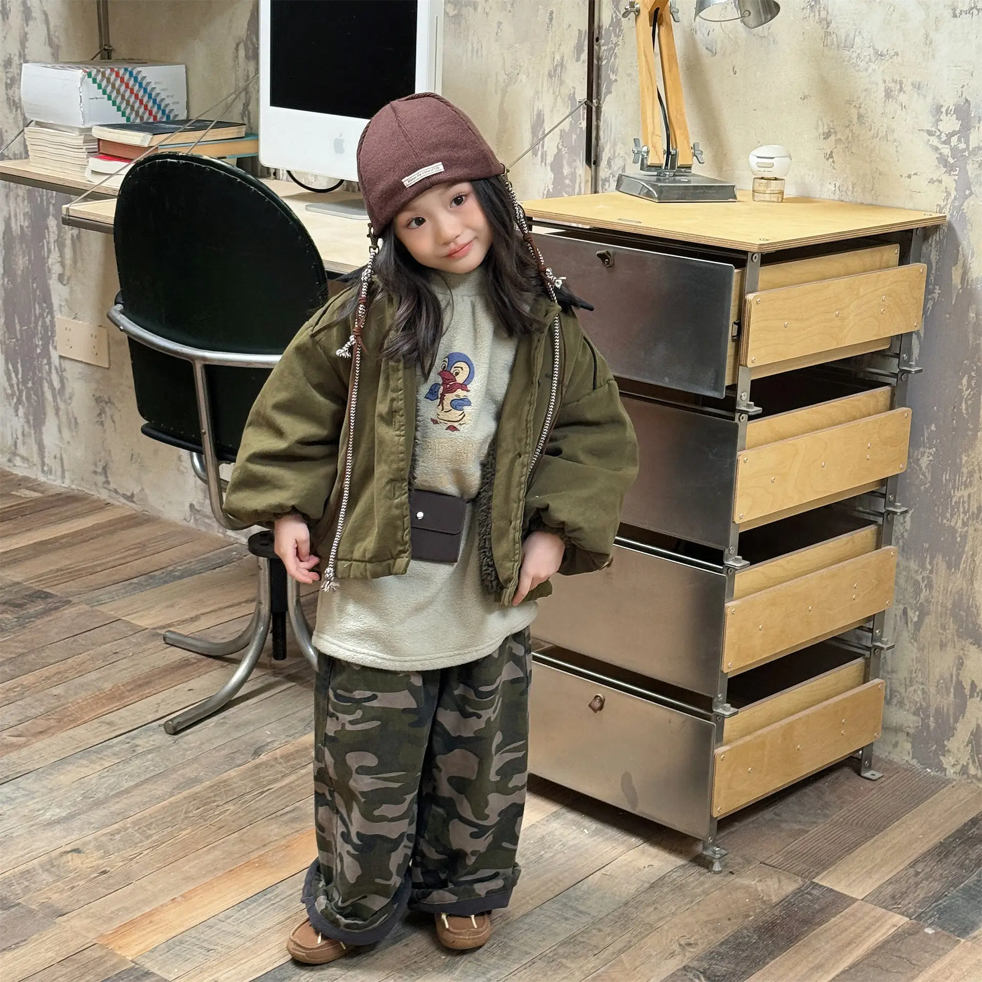 2025 Winter New Children Warm Coat Boys Girls Cotton Padded Jacket Baby Long Sleeve Lapel Cargo Jacket Solid Kids Clothes