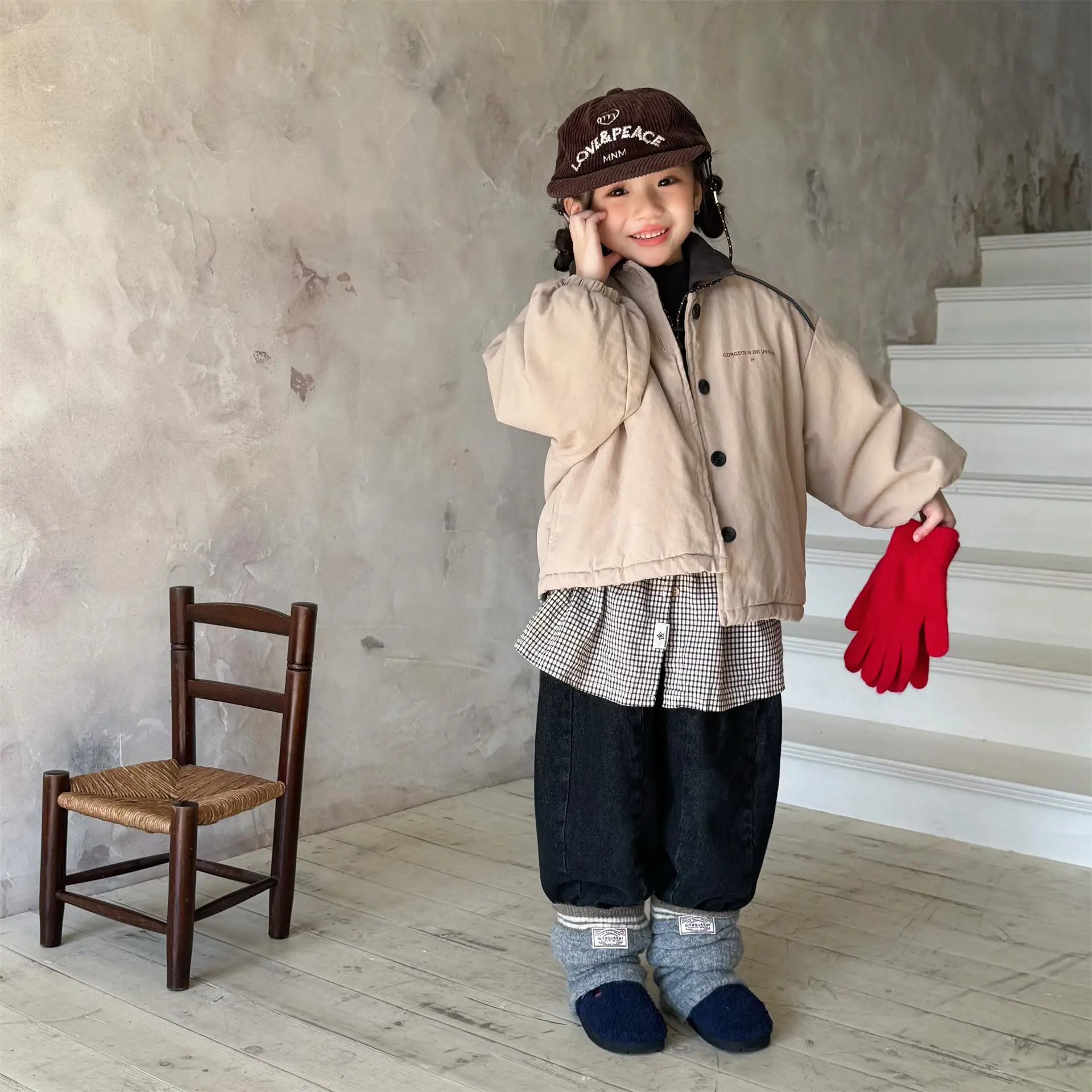 2025 Winter New Children Warm Coat Boys Girls Cotton Padded Jacket Baby Long Sleeve Lapel Cargo Jacket Solid Kids Clothes