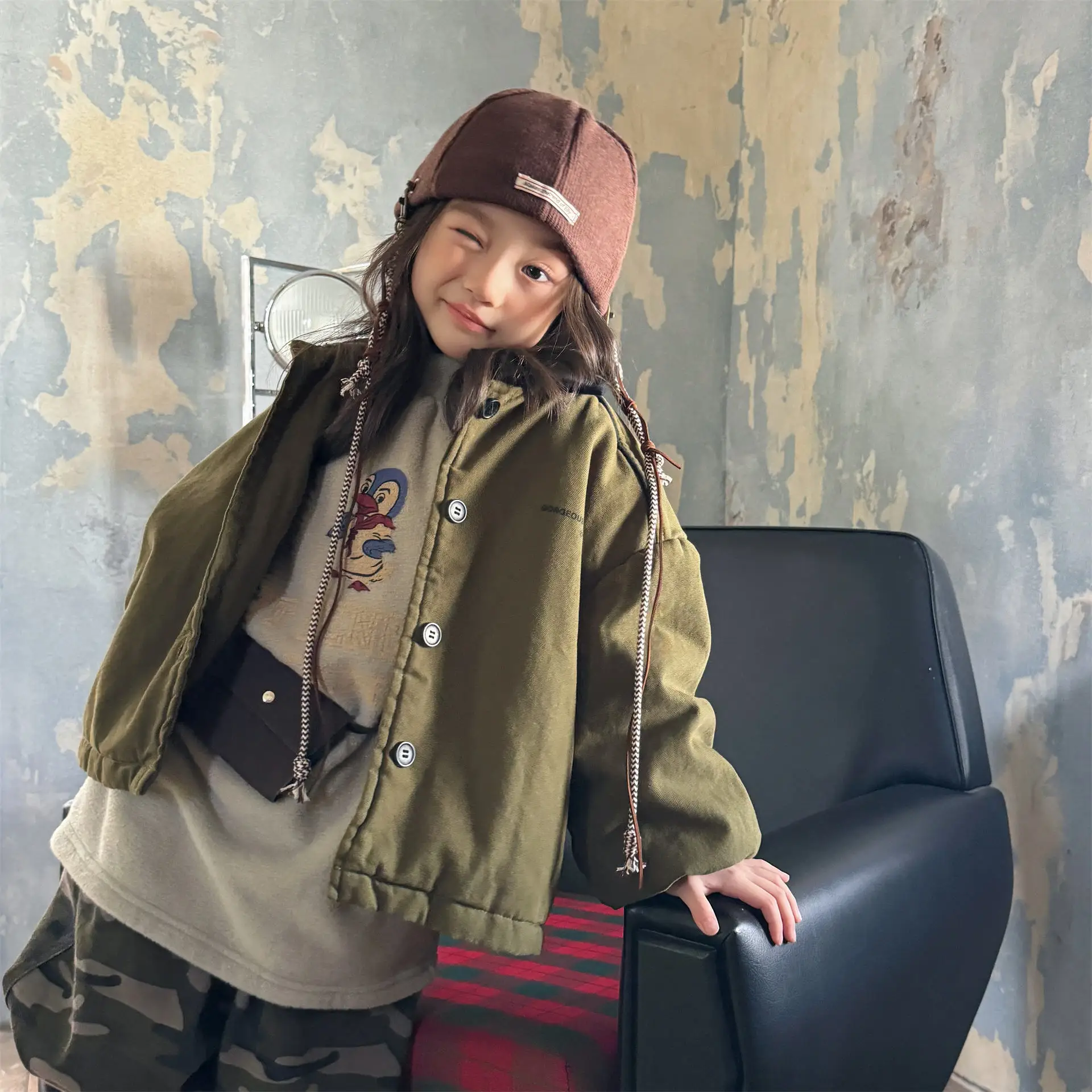 2025 Winter New Children Warm Coat Boys Girls Cotton Padded Jacket Baby Long Sleeve Lapel Cargo Jacket Solid Kids Clothes