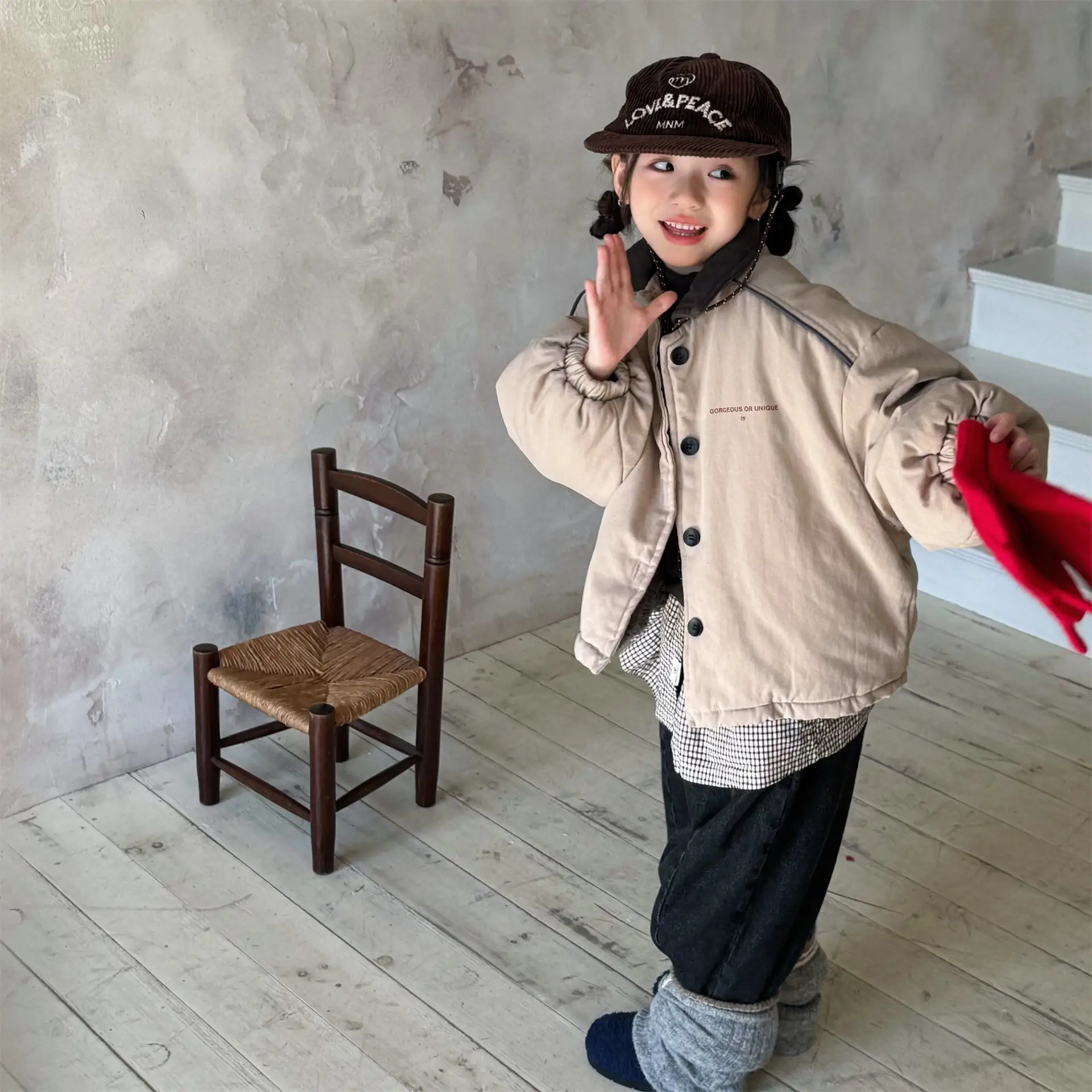2025 Winter New Children Warm Coat Boys Girls Cotton Padded Jacket Baby Long Sleeve Lapel Cargo Jacket Solid Kids Clothes
