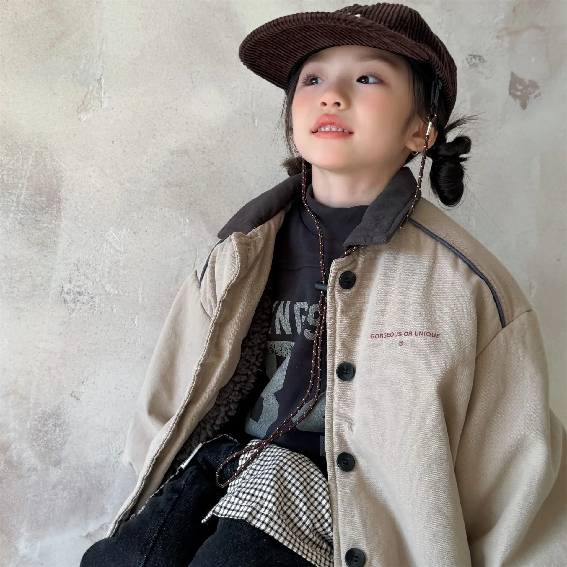 2025 Winter New Children Warm Coat Boys Girls Cotton Padded Jacket Baby Long Sleeve Lapel Cargo Jacket Solid Kids Clothes