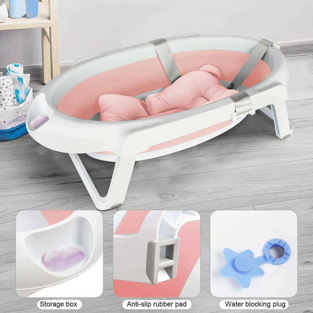 Foldable Baby Bathtub with Stand, Bath Seat & Drainage, Perfect for the Shower, From Birth to 3 Tears, Ideal as a Baby Gift