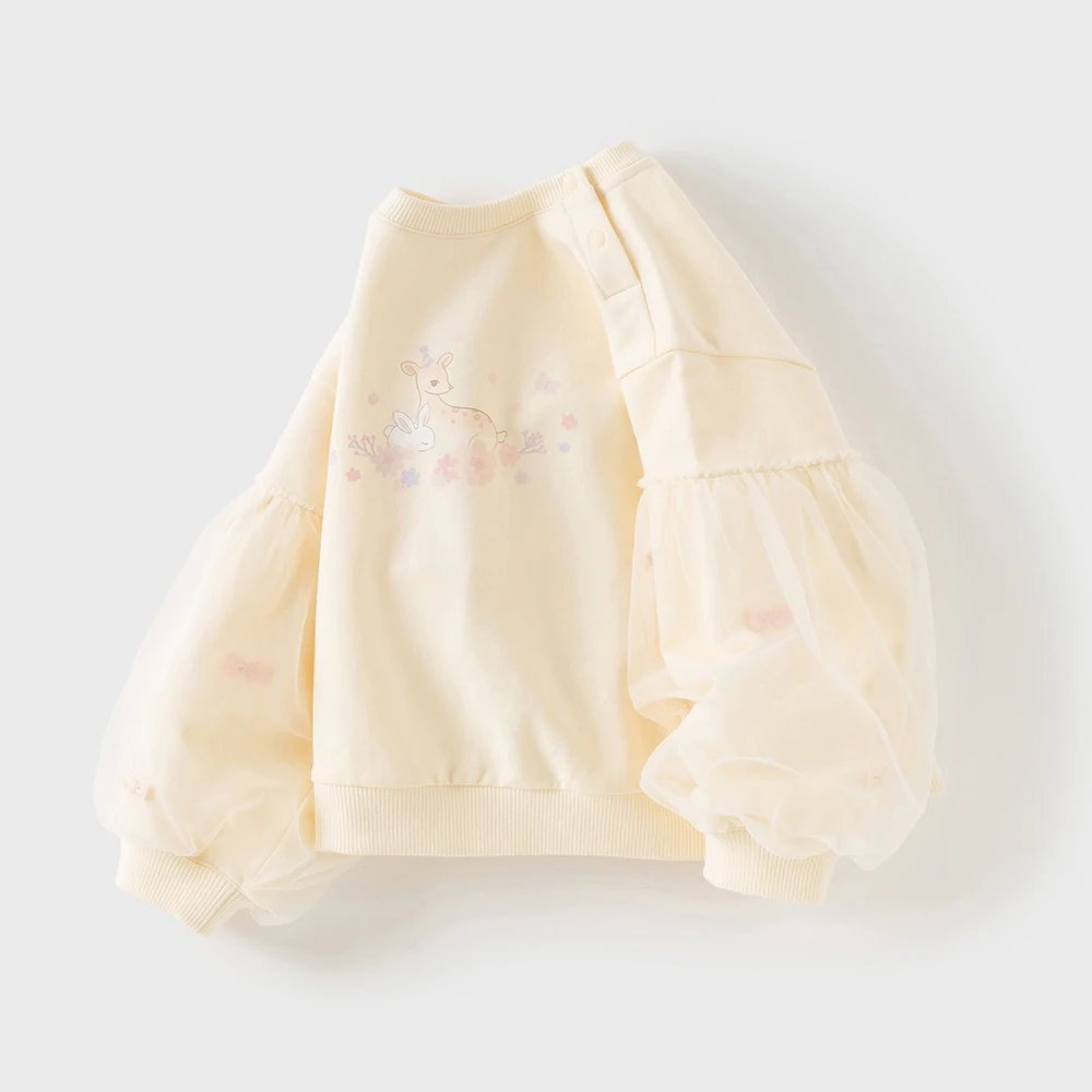 Dave Bella Autumn Children's Hoodie Sweet Cute Cartoon Rabbit Print Girls' Mesh Long Sleeves Sweatshirt Top Gentle DB3252848