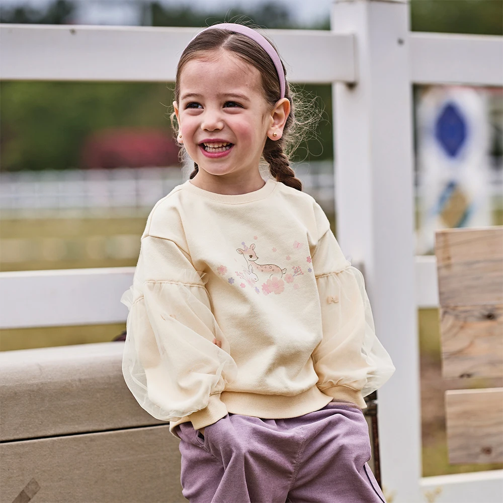 Dave Bella Autumn Children's Hoodie Sweet Cute Cartoon Rabbit Print Girls' Mesh Long Sleeves Sweatshirt Top Gentle DB3252848