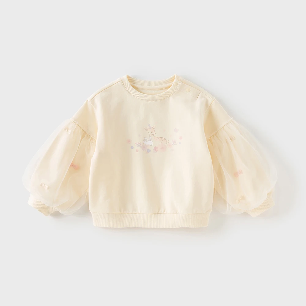 Dave Bella Autumn Children's Hoodie Sweet Cute Cartoon Rabbit Print Girls' Mesh Long Sleeves Sweatshirt Top Gentle DB3252848