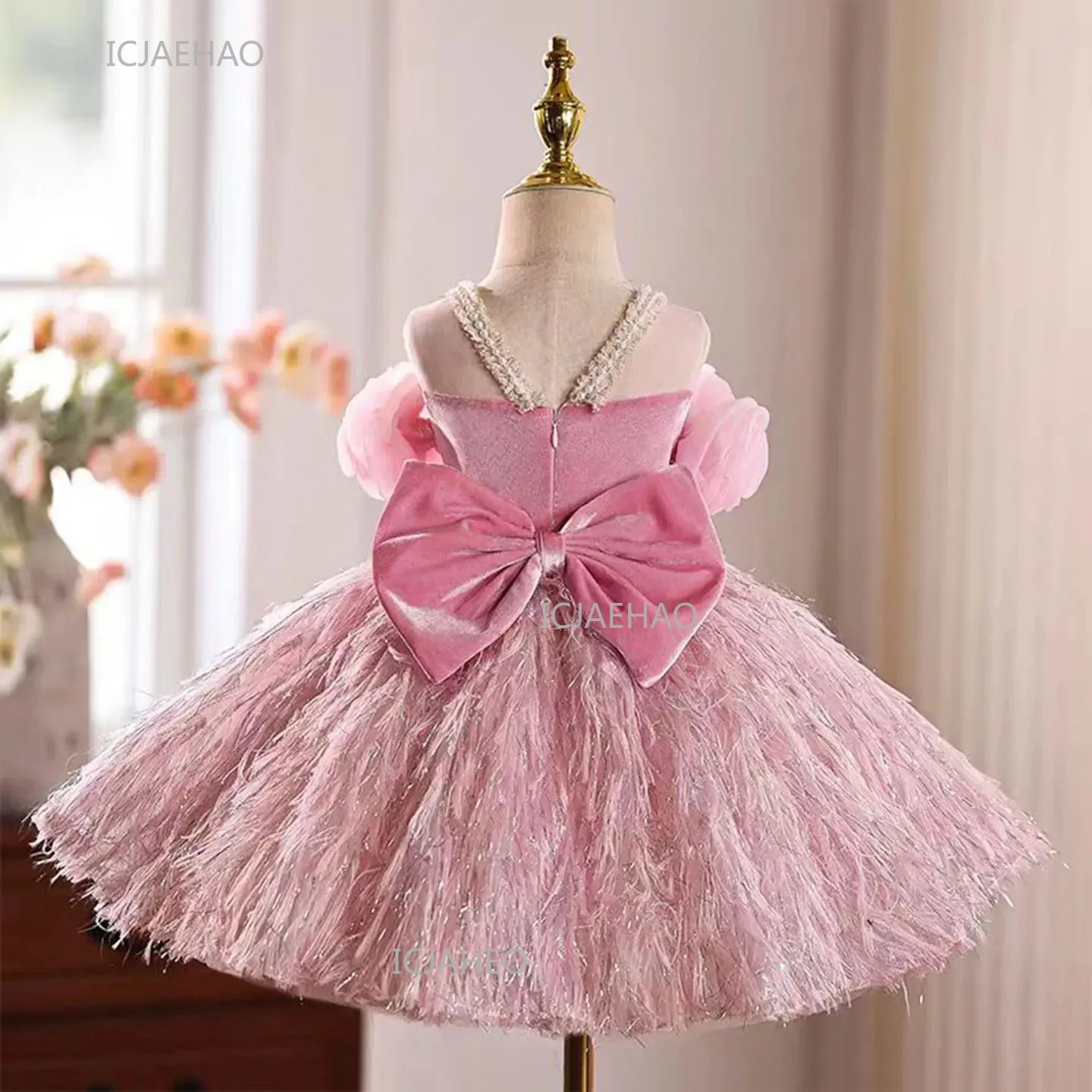 Pink Kids Girls Princess Dress Party Flower Wedding Children Birthday Puffy Gown Stage Host Model Show Pageant Formal Dresses