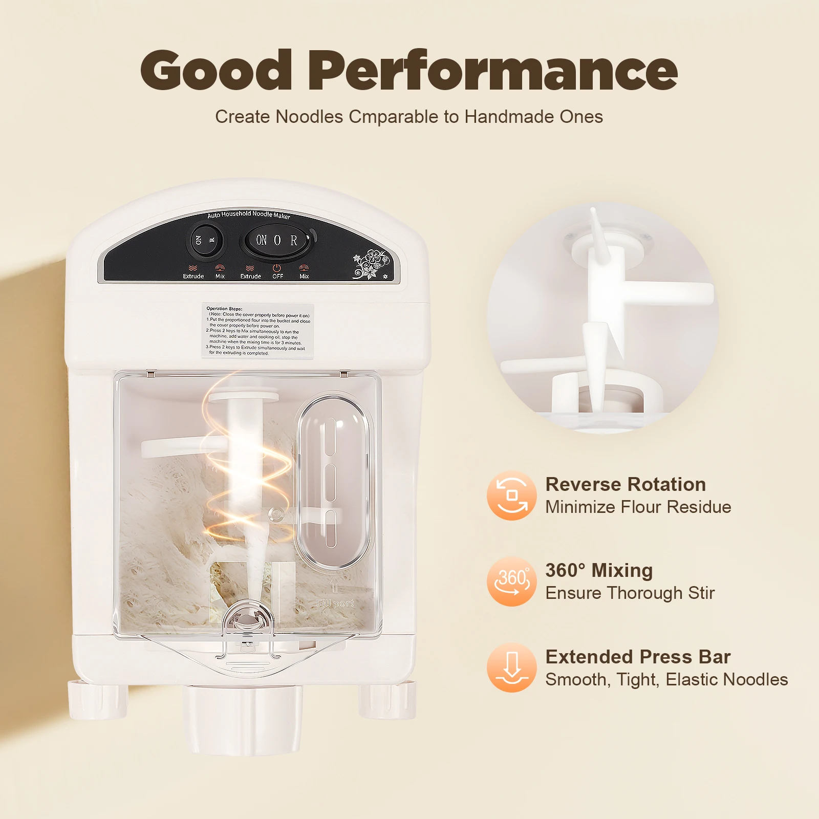 180W Electric Noodle Maker with 9 Replaceable Molds, Fast Mixing Non-toxic ABS Material,DIY Healthy Noodles Pasta for Family Use