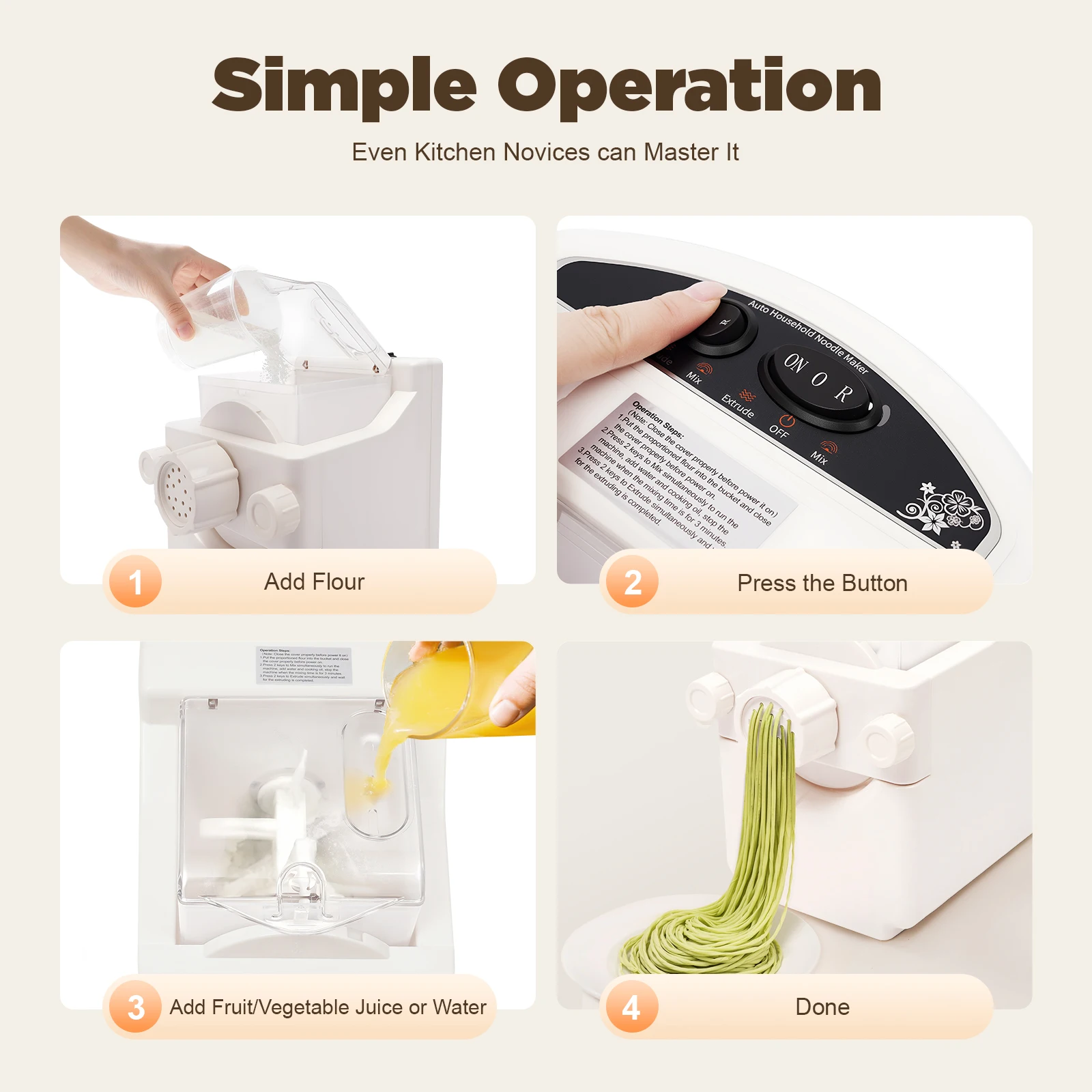 180W Electric Noodle Maker with 9 Replaceable Molds, Fast Mixing Non-toxic ABS Material,DIY Healthy Noodles Pasta for Family Use