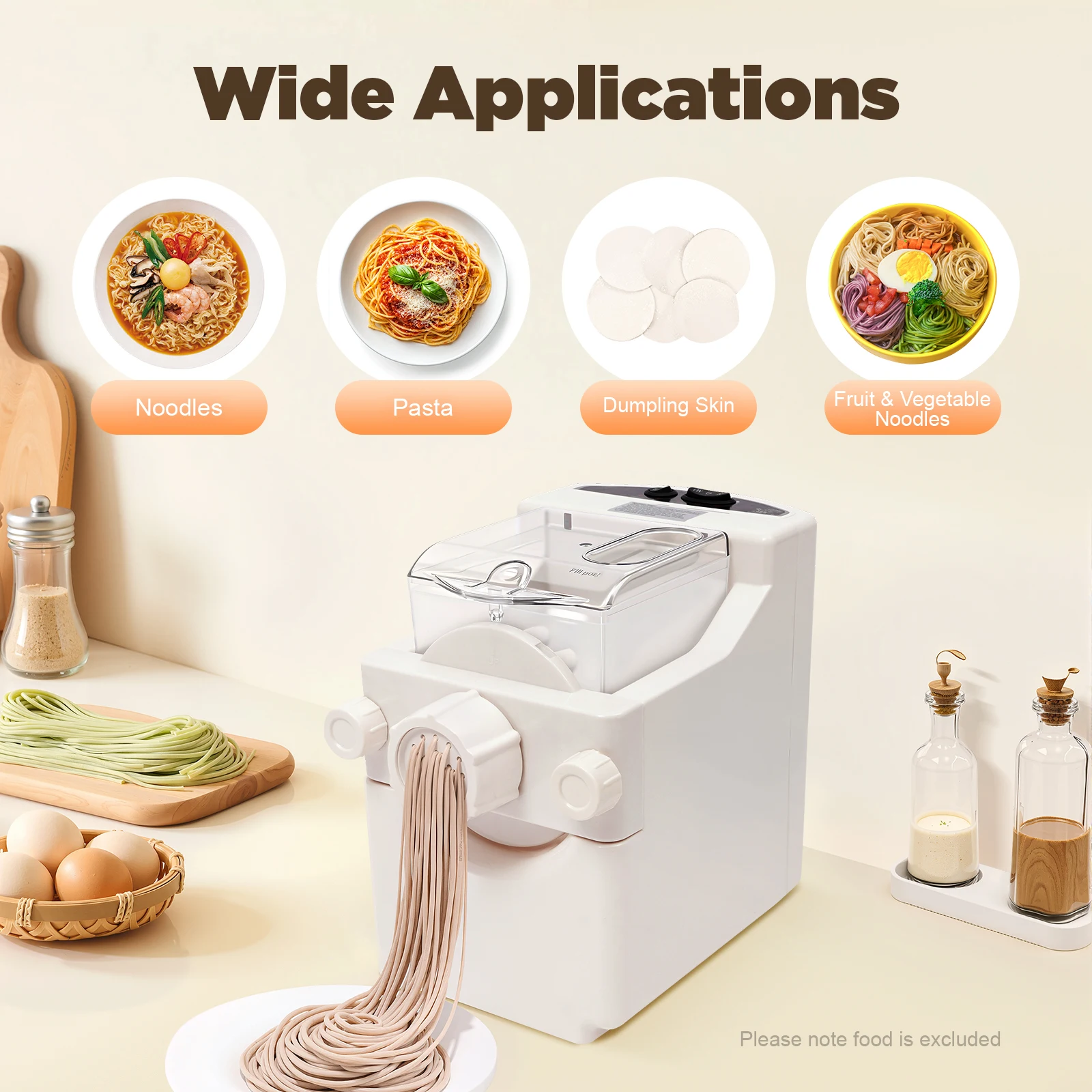 180W Electric Noodle Maker with 9 Replaceable Molds, Fast Mixing Non-toxic ABS Material,DIY Healthy Noodles Pasta for Family Use