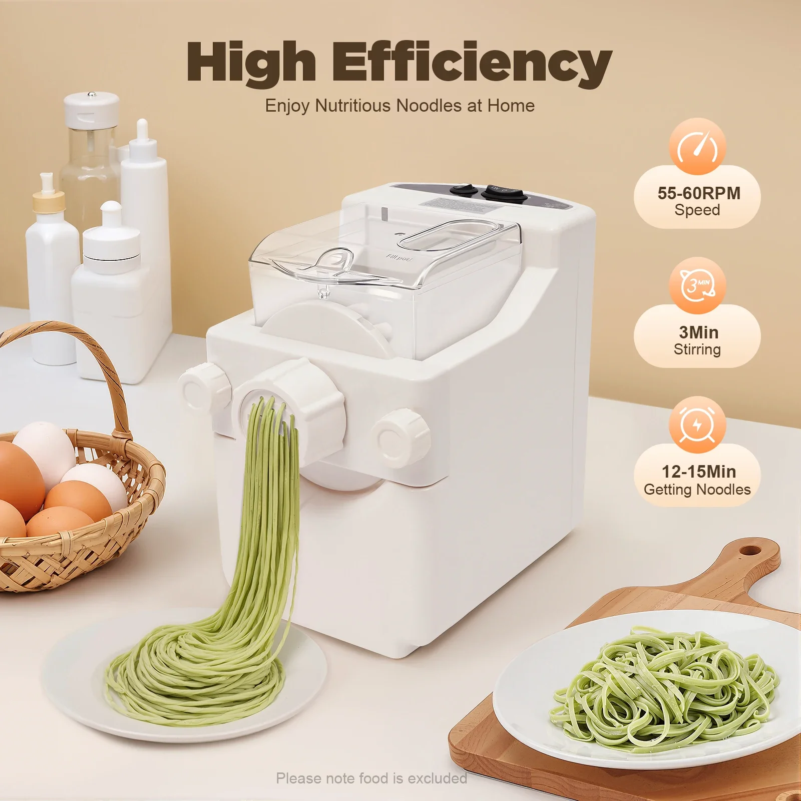 180W Electric Noodle Maker with 9 Replaceable Molds, Fast Mixing Non-toxic ABS Material,DIY Healthy Noodles Pasta for Family Use