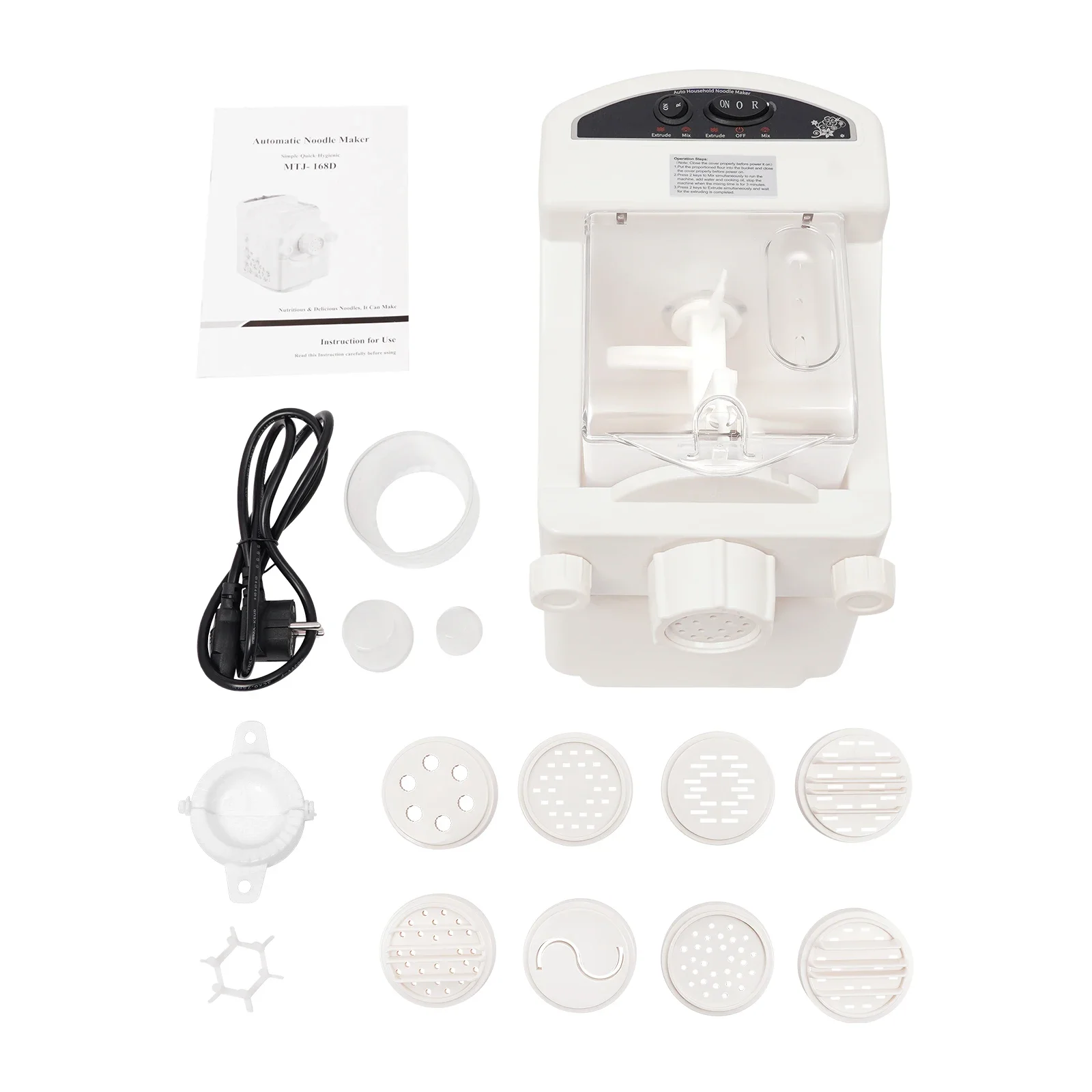 180W Electric Noodle Maker with 9 Replaceable Molds, Fast Mixing Non-toxic ABS Material,DIY Healthy Noodles Pasta for Family Use