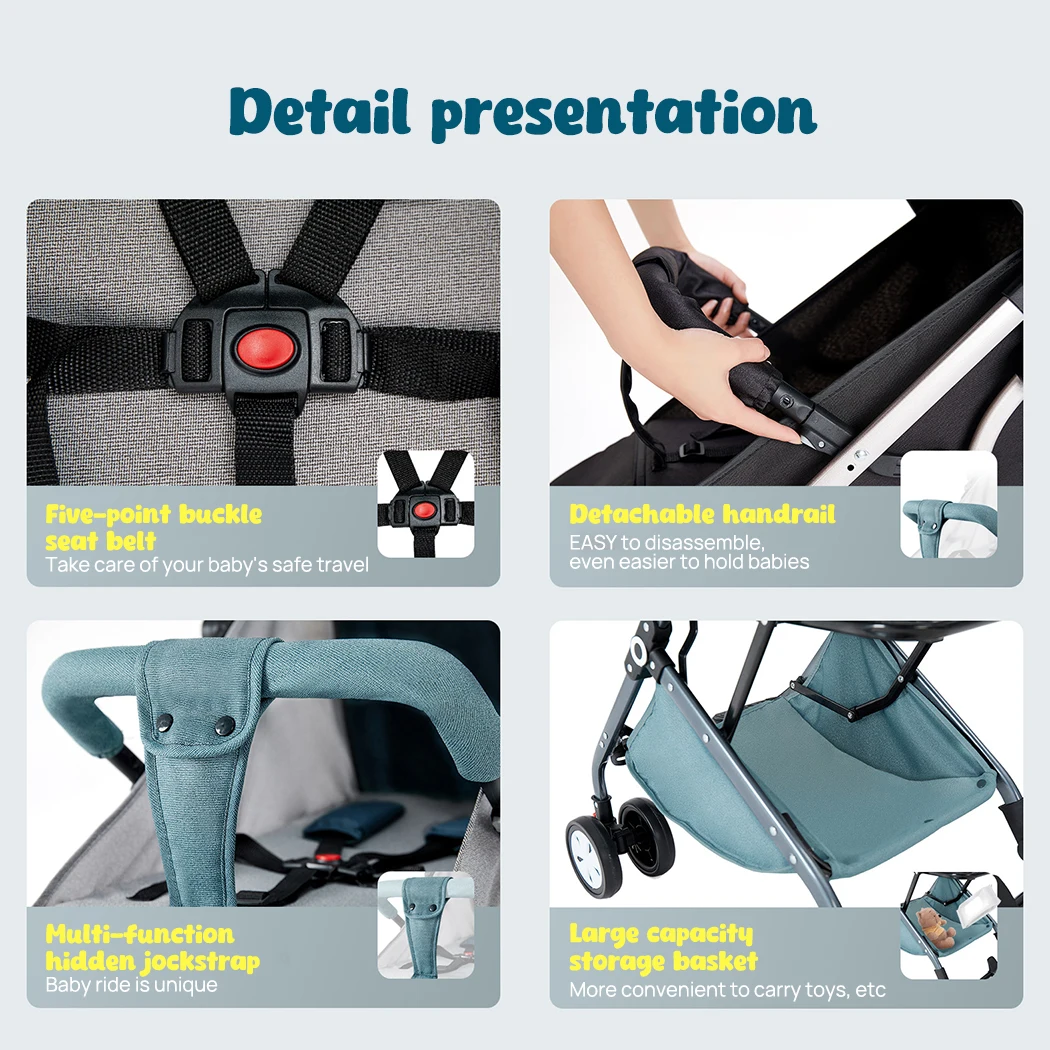 Baby Stroller Pram Lightweight Compact Foldable Carry on Plane Wi Mosquito Net