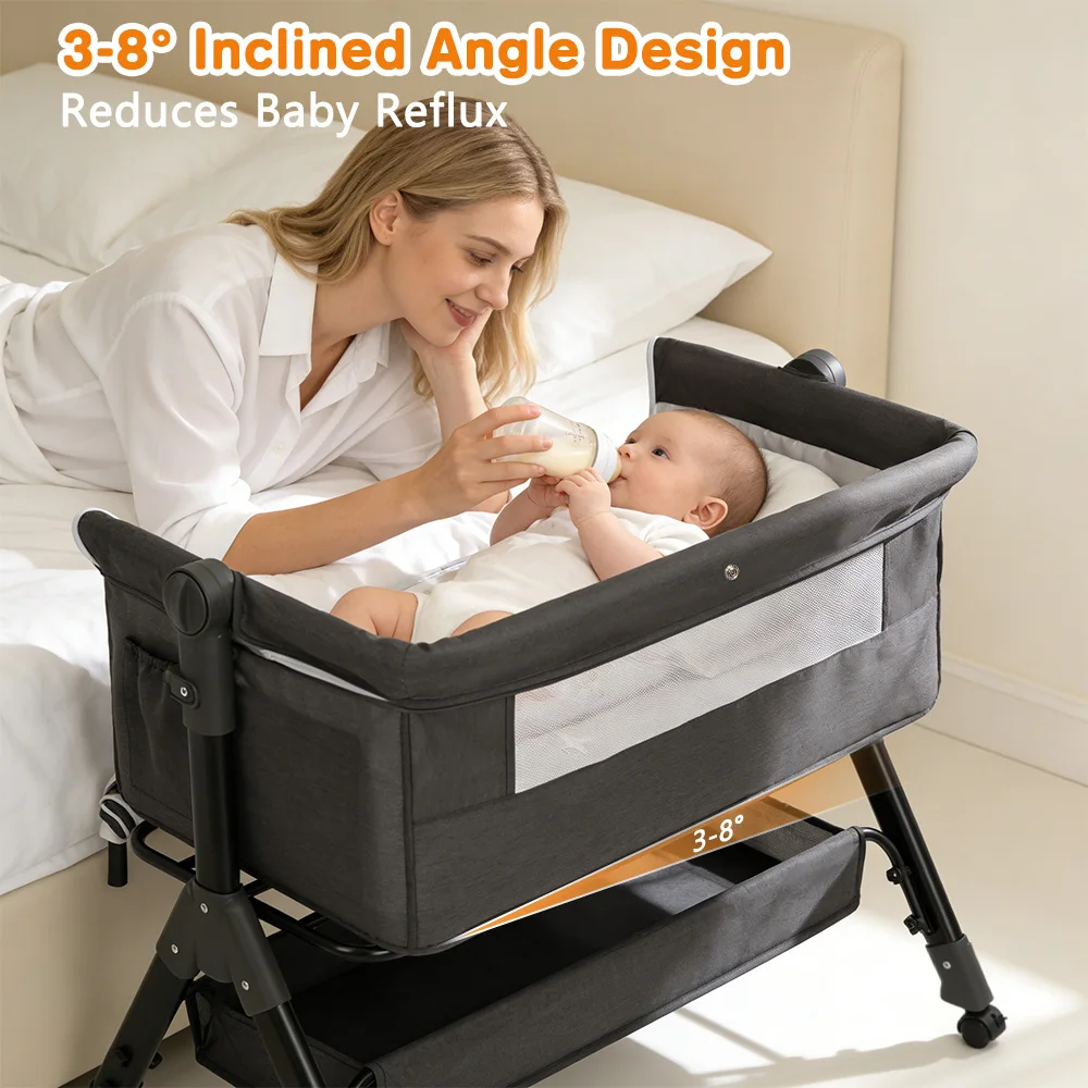 3 in 1 Baby Bassinet Bedside Sleeper, Easy to Assemble & Foldable Portable Baby Cradle for Newborns