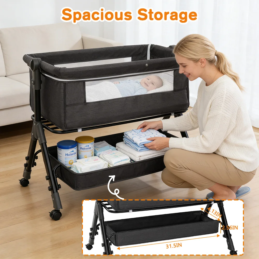 3 in 1 Baby Bassinet Bedside Sleeper, Easy to Assemble & Foldable Portable Baby Cradle for Newborns
