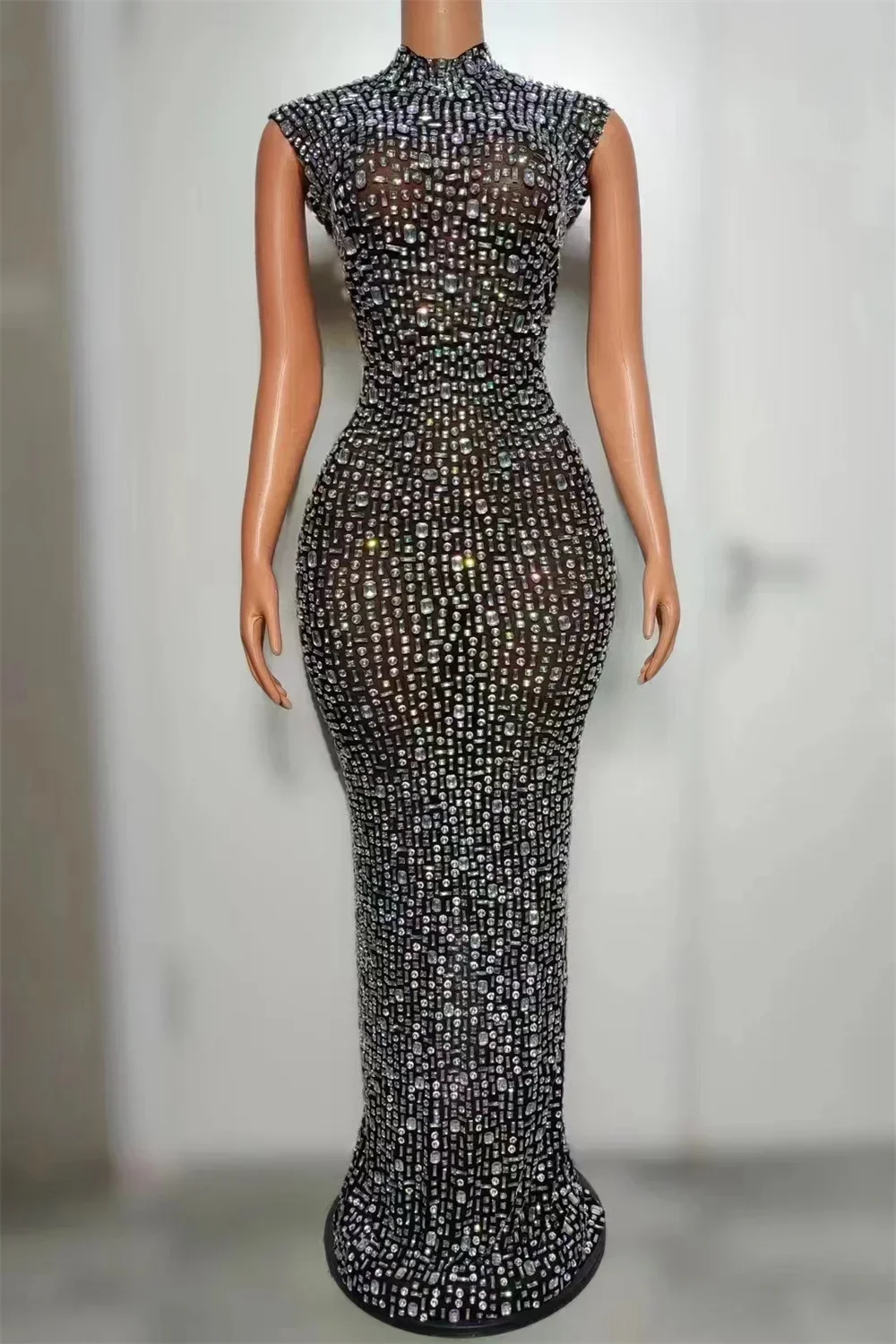 Hot Selling Long Gowns For Women Evening Dresses Gold Plus Size Elegant Rhinestone Diamond Luxury Studded Dress