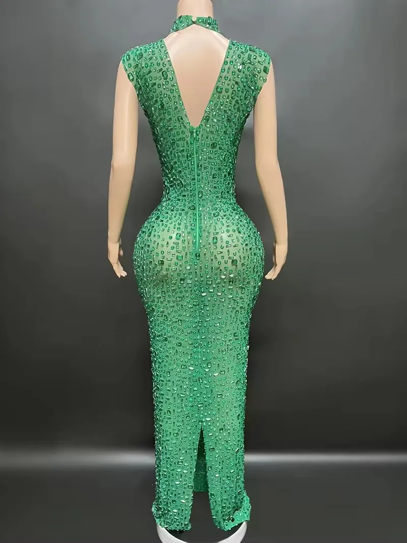 Hot Selling Long Gowns For Women Evening Dresses Gold Plus Size Elegant Rhinestone Diamond Luxury Studded Dress