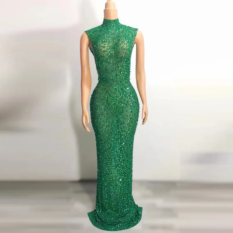 Hot Selling Long Gowns For Women Evening Dresses Gold Plus Size Elegant Rhinestone Diamond Luxury Studded Dress