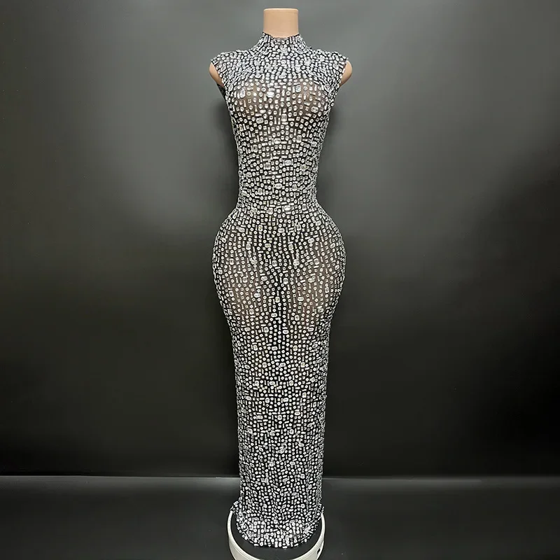 Hot Selling Long Gowns For Women Evening Dresses Gold Plus Size Elegant Rhinestone Diamond Luxury Studded Dress