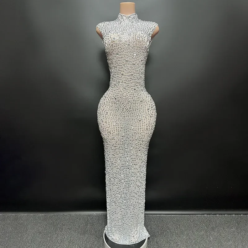 Hot Selling Long Gowns For Women Evening Dresses Gold Plus Size Elegant Rhinestone Diamond Luxury Studded Dress