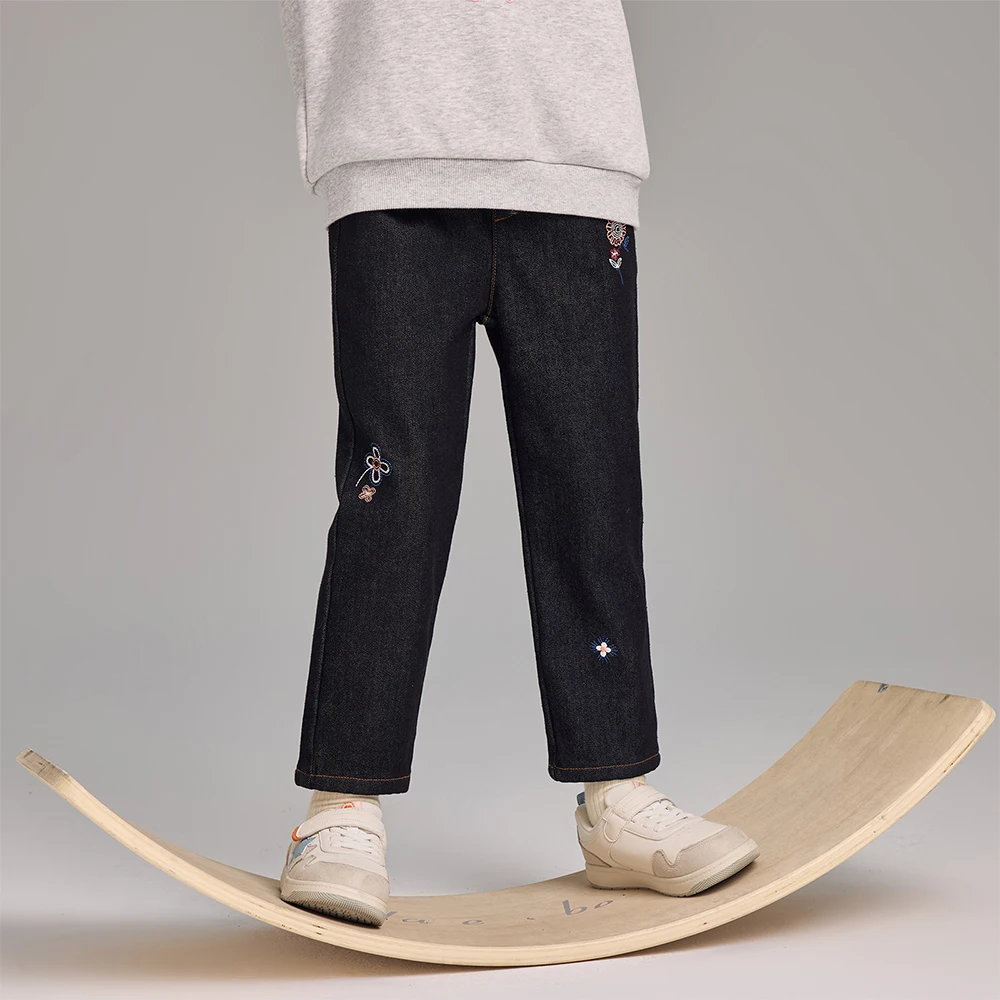 Dave Bella Children Embroidery Jeans Pants Winter Autumn Velvet Thicken Girls Straight Pants Casual Warm Trousers DK4253639