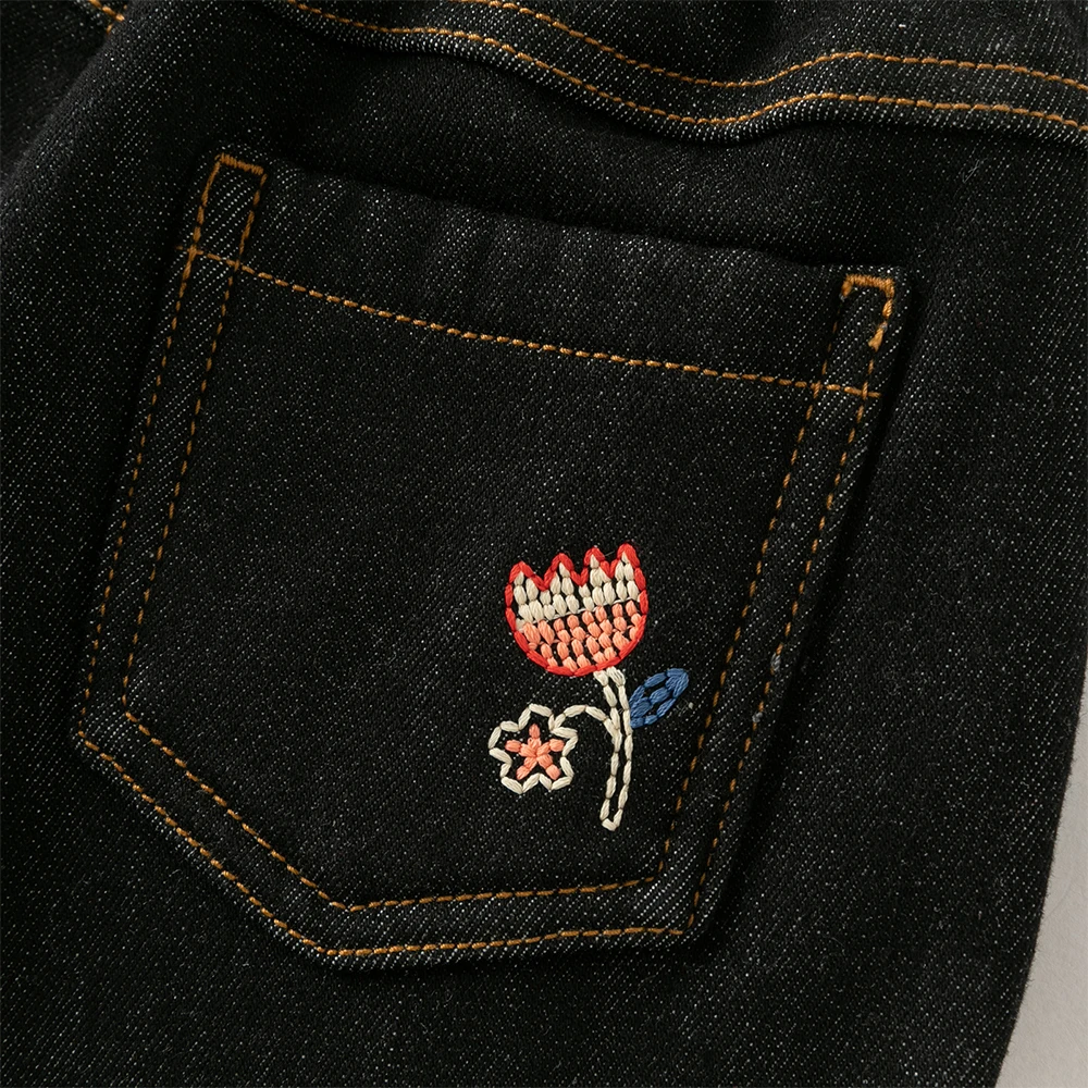 Dave Bella Children Embroidery Jeans Pants Winter Autumn Velvet Thicken Girls Straight Pants Casual Warm Trousers DK4253639