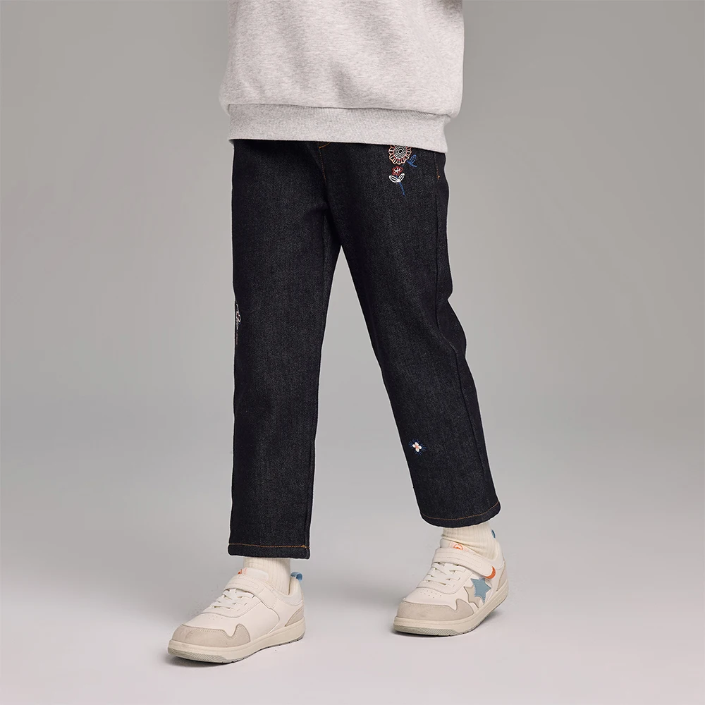 Dave Bella Children Embroidery Jeans Pants Winter Autumn Velvet Thicken Girls Straight Pants Casual Warm Trousers DK4253639
