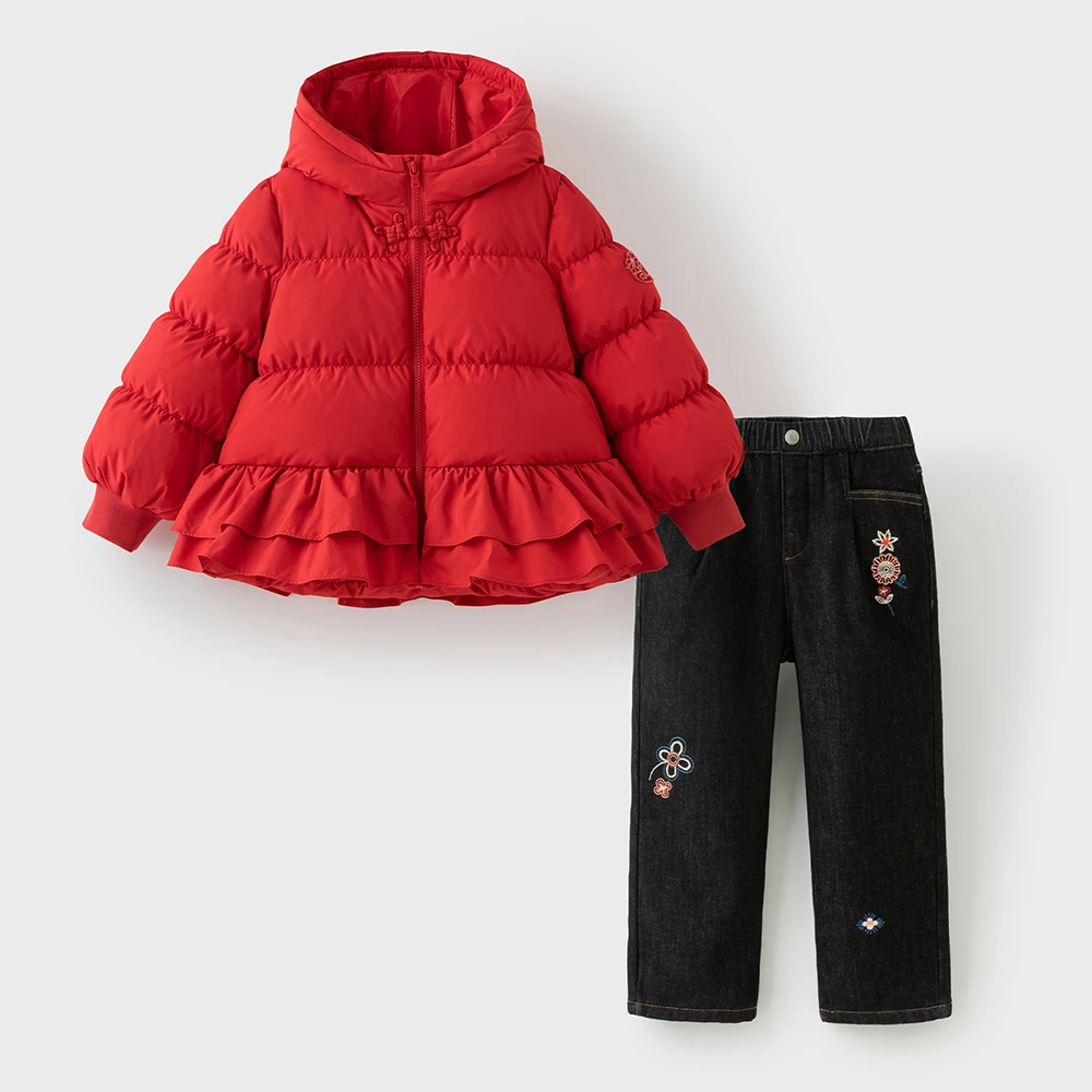 Dave Bella Children Embroidery Jeans Pants Winter Autumn Velvet Thicken Girls Straight Pants Casual Warm Trousers DK4253639