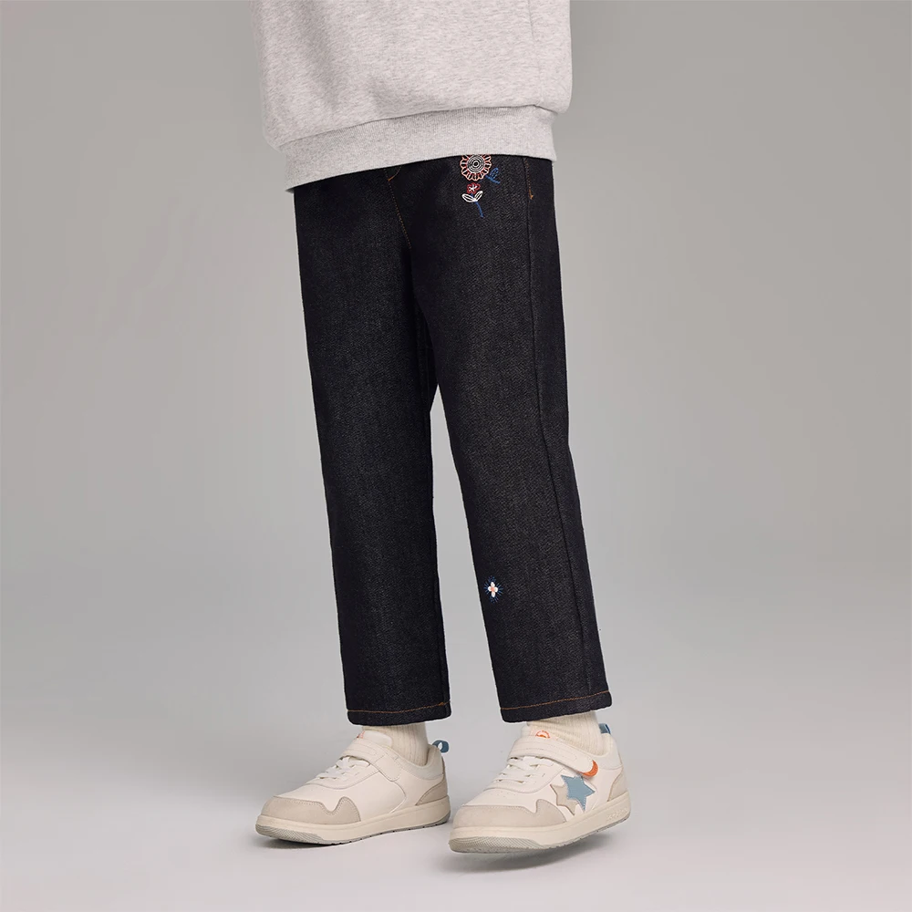 Dave Bella Children Embroidery Jeans Pants Winter Autumn Velvet Thicken Girls Straight Pants Casual Warm Trousers DK4253639