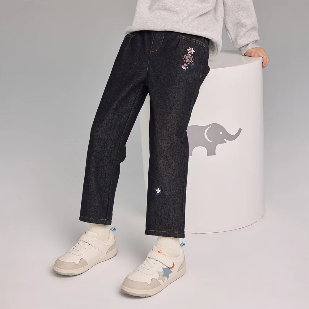 Dave Bella Children Embroidery Jeans Pants Winter Autumn Velvet Thicken Girls Straight Pants Casual Warm Trousers DK4253639