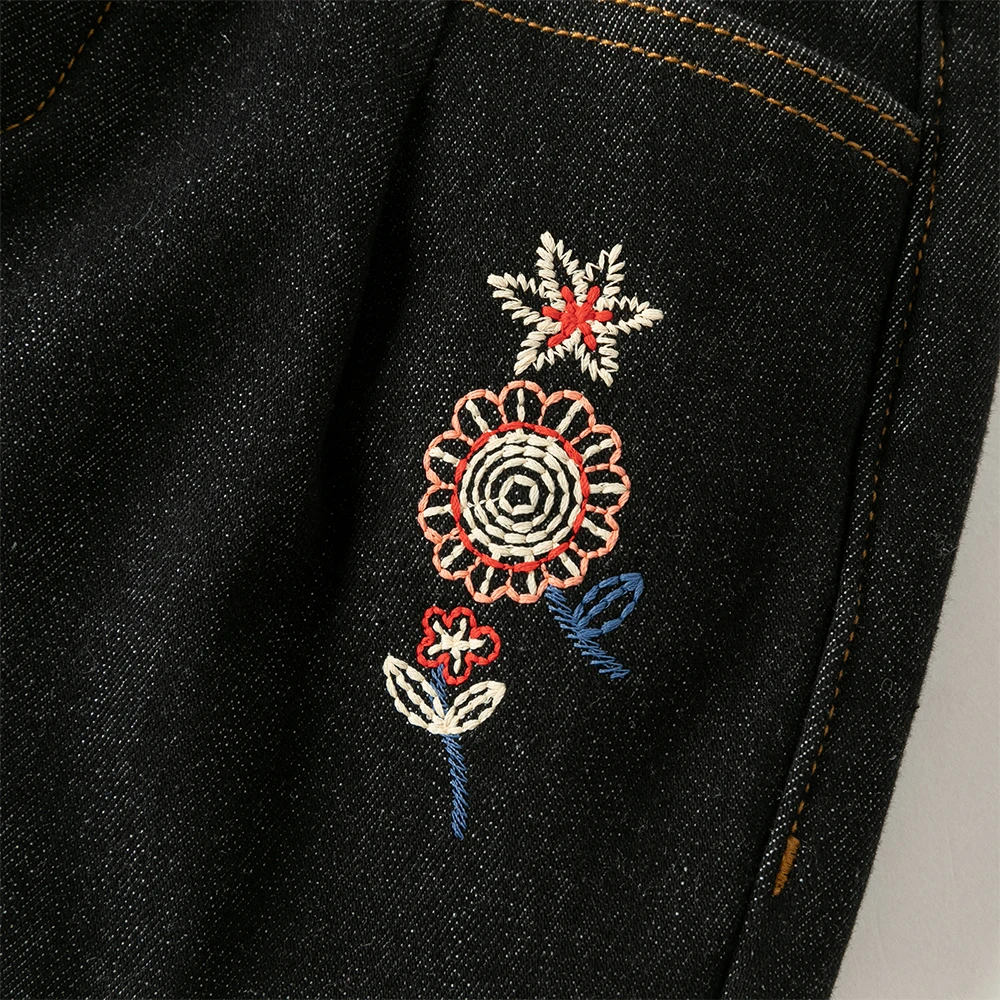 Dave Bella Children Embroidery Jeans Pants Winter Autumn Velvet Thicken Girls Straight Pants Casual Warm Trousers DK4253639