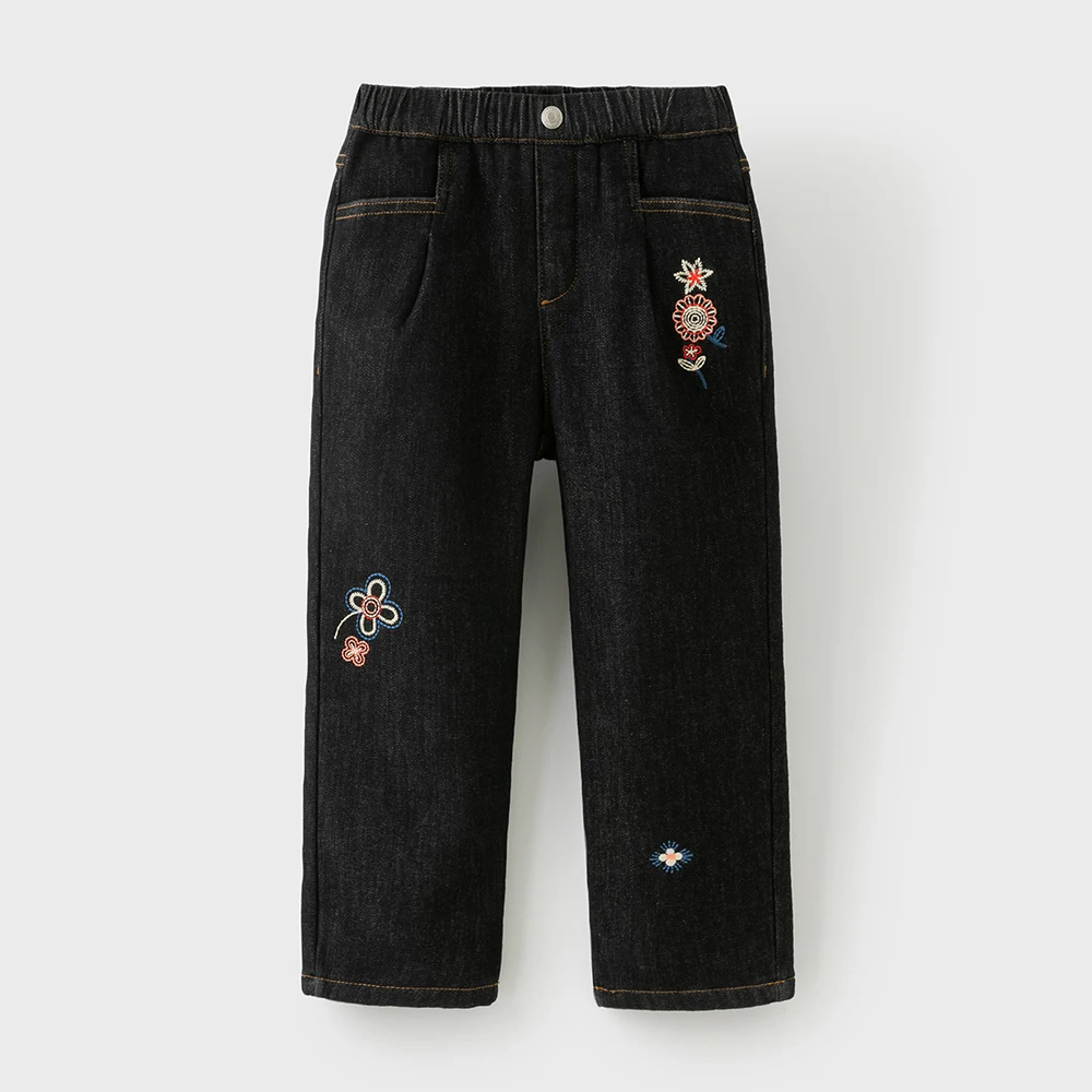 Dave Bella Children Embroidery Jeans Pants Winter Autumn Velvet Thicken Girls Straight Pants Casual Warm Trousers DK4253639