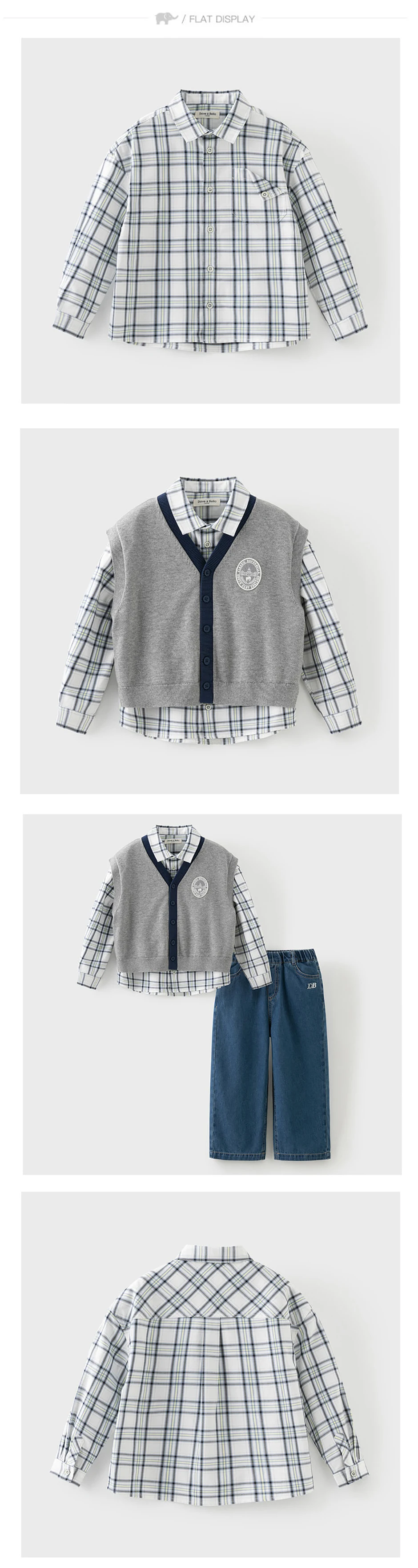 Dave Bella Children's Spring Plaid Shirt Boys Casual Outdoor Autumn Long Sleeve Blouse Tops Formal Brother Clothes DK1260609