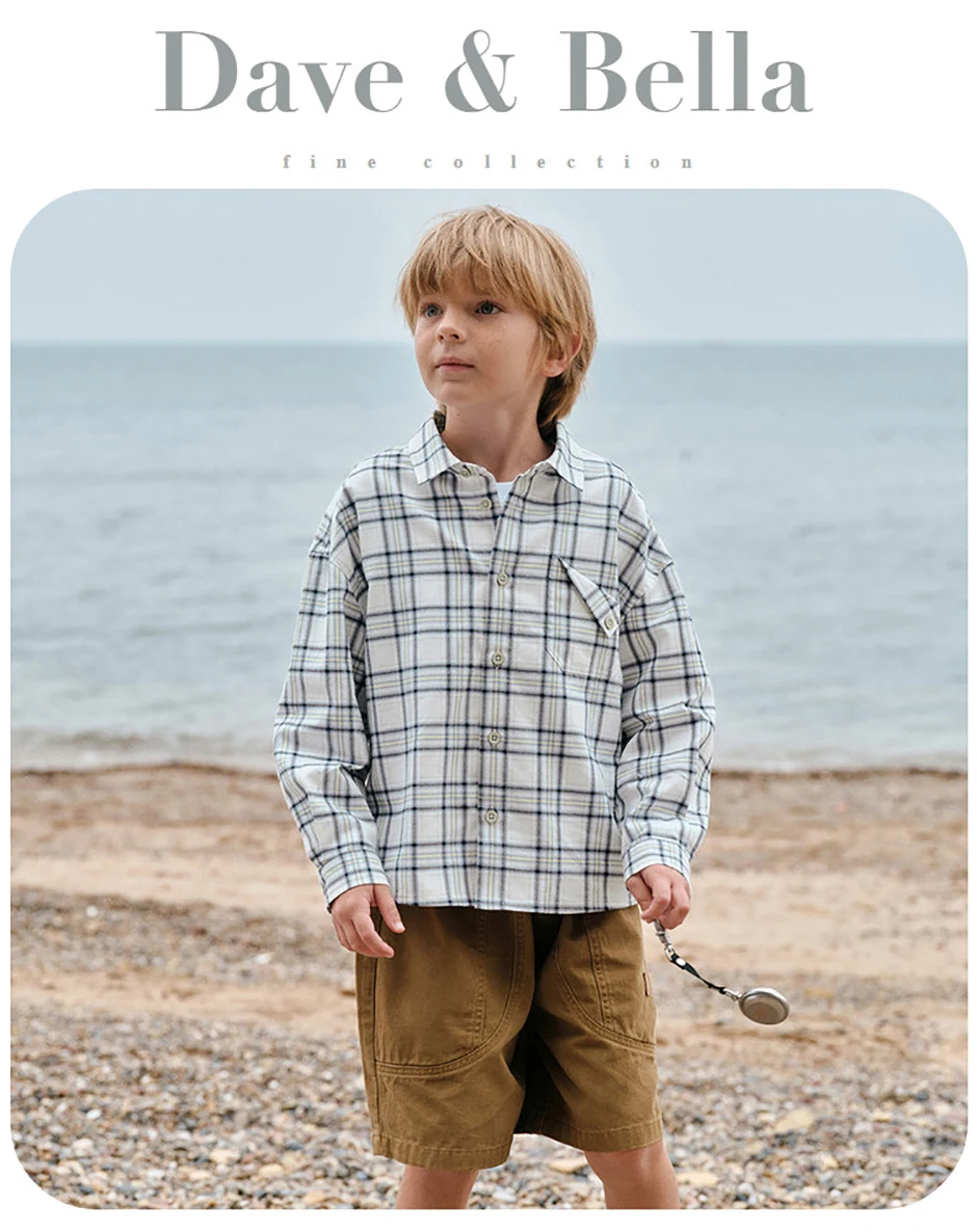 Dave Bella Children's Spring Plaid Shirt Boys Casual Outdoor Autumn Long Sleeve Blouse Tops Formal Brother Clothes DK1260609