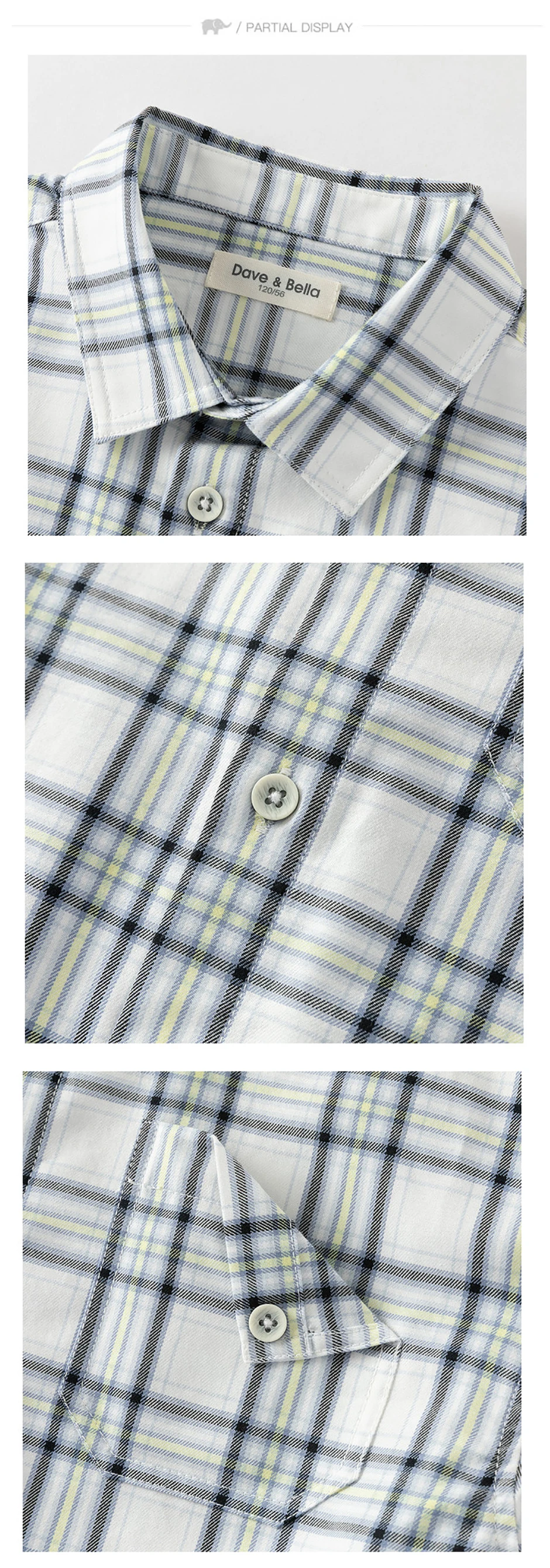 Dave Bella Children's Spring Plaid Shirt Boys Casual Outdoor Autumn Long Sleeve Blouse Tops Formal Brother Clothes DK1260609