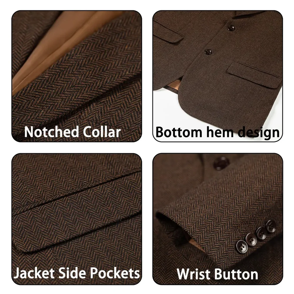 Chic Herringbone Boy Suits 3 Piece Notch Lapel Tweed Slim Children Formal Tuxedos Casual Daily Wedding Party Kids Clothes