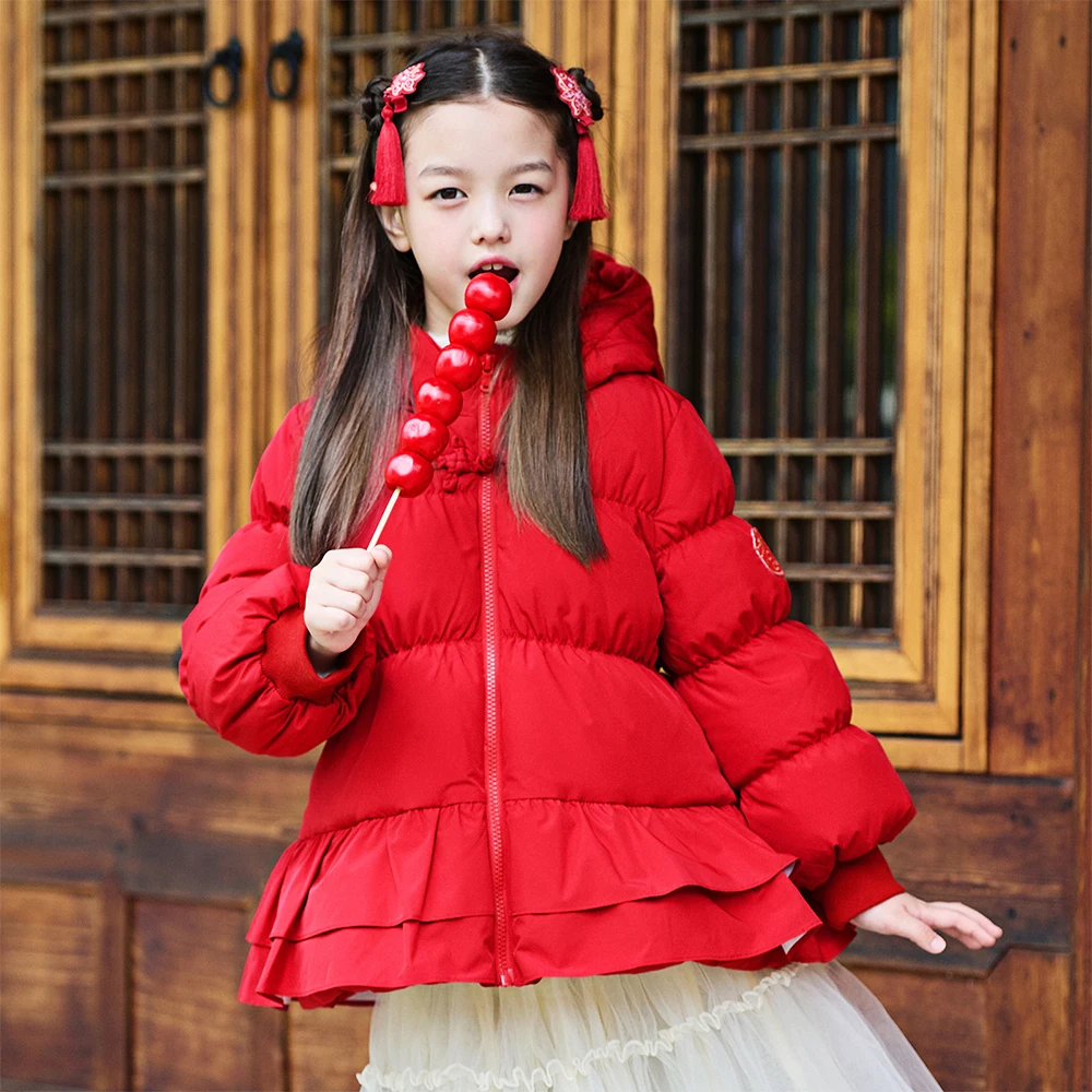 Dave Bella Children Girls Padding Down Jacket Winter Thicken Warm Hooded Down Coat Overcoat Outerwear Clothes DK4254578