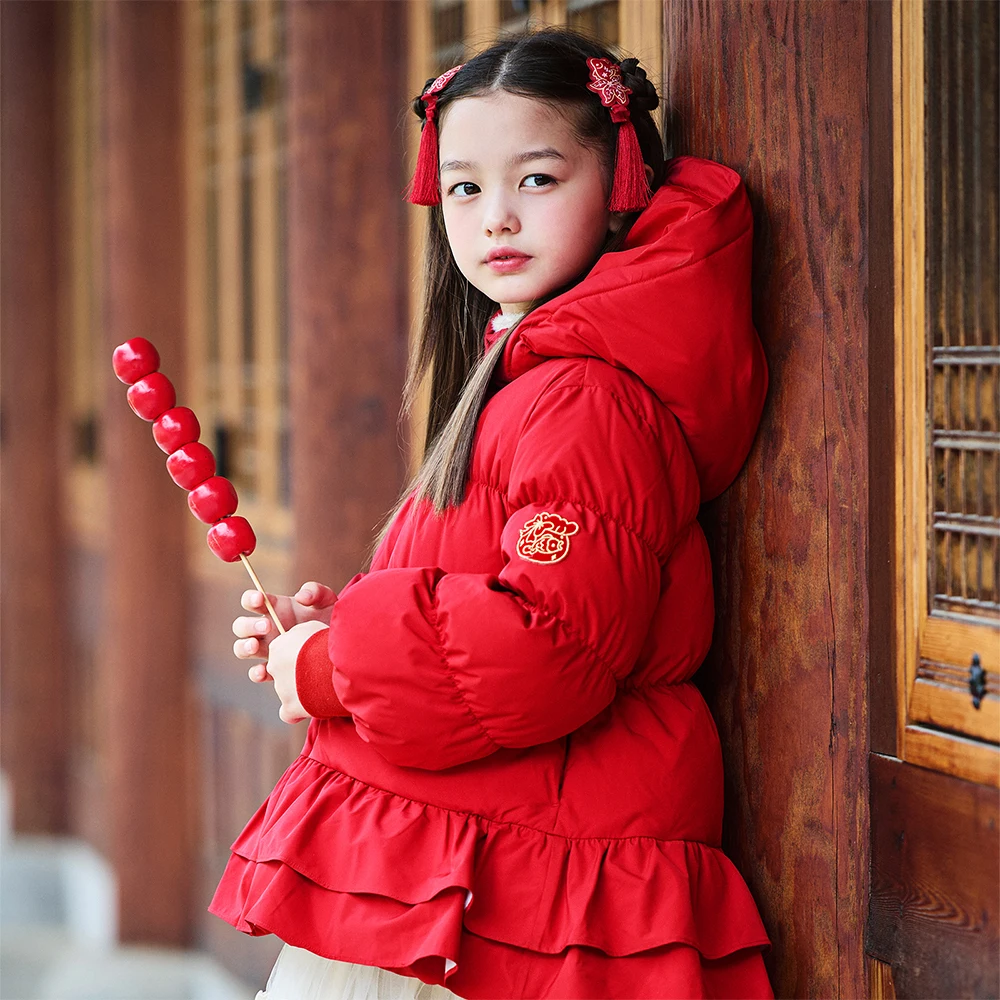 Dave Bella Children Girls Padding Down Jacket Winter Thicken Warm Hooded Down Coat Overcoat Outerwear Clothes DK4254578