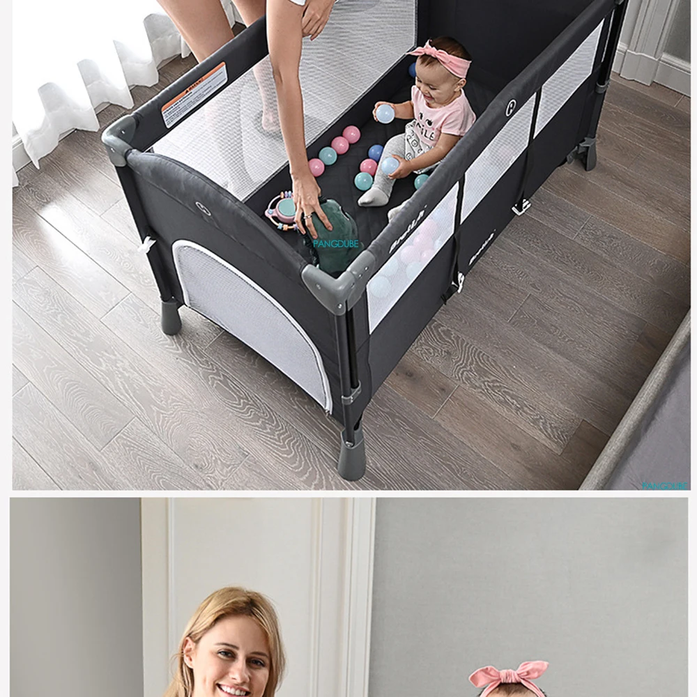 PANGDUBE 4-in-1 Foldable Baby Bedside Crib Newborn Bed Multifunctional Bassinet with Changing Table Convertible Baby Rocker