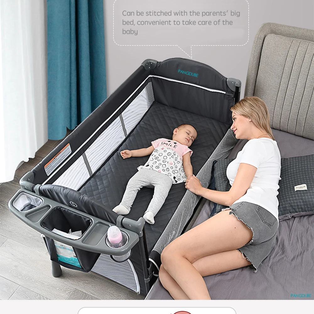 PANGDUBE 4-in-1 Foldable Baby Bedside Crib Newborn Bed Multifunctional Bassinet with Changing Table Convertible Baby Rocker